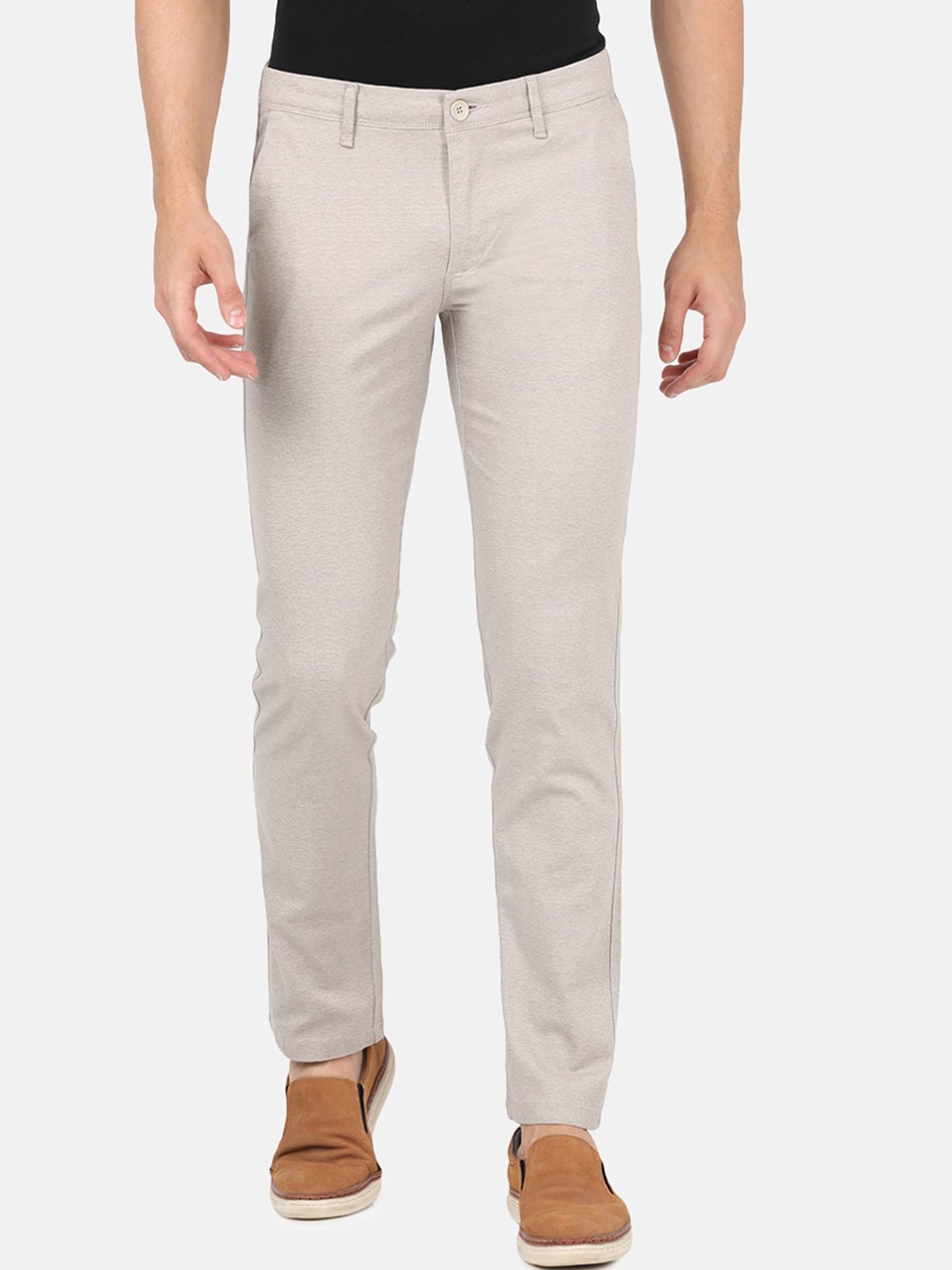 

Crocodile Men Beige Textured Smart Slim Fit Trousers