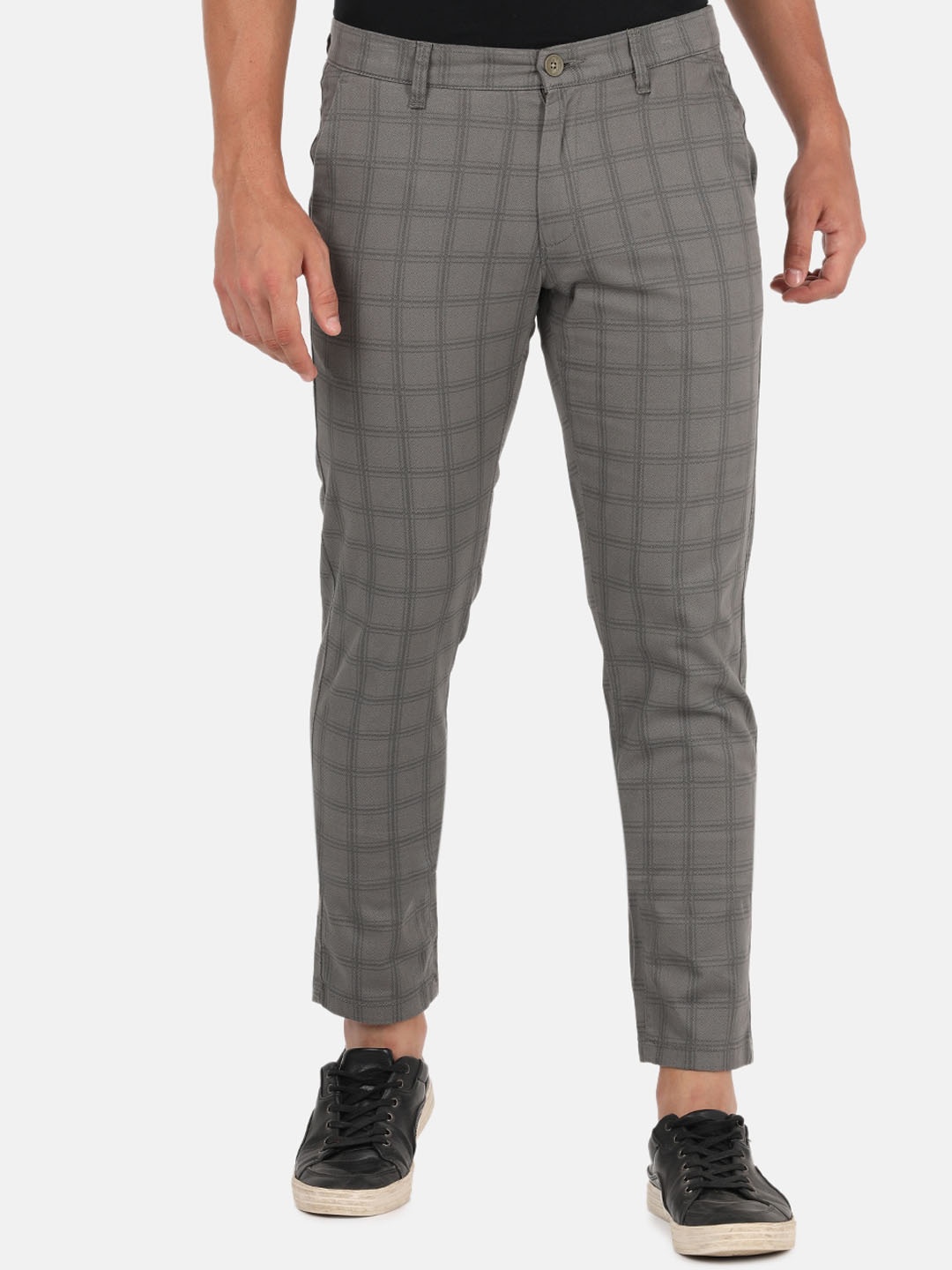 

Crocodile Men Grey Checked Smart Slim Fit Trousers