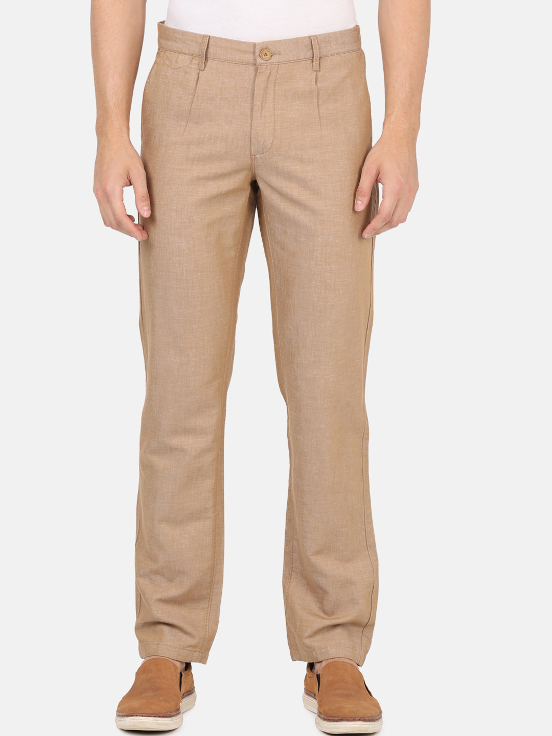 

Crocodile Men Beige Smart Slim Fit Cotton Chinos Trousers