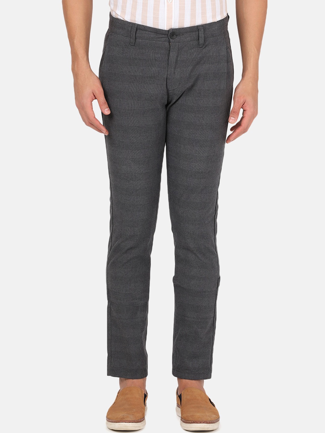 

Crocodile Men Grey Checked Smart Slim Fit Cotton Trousers