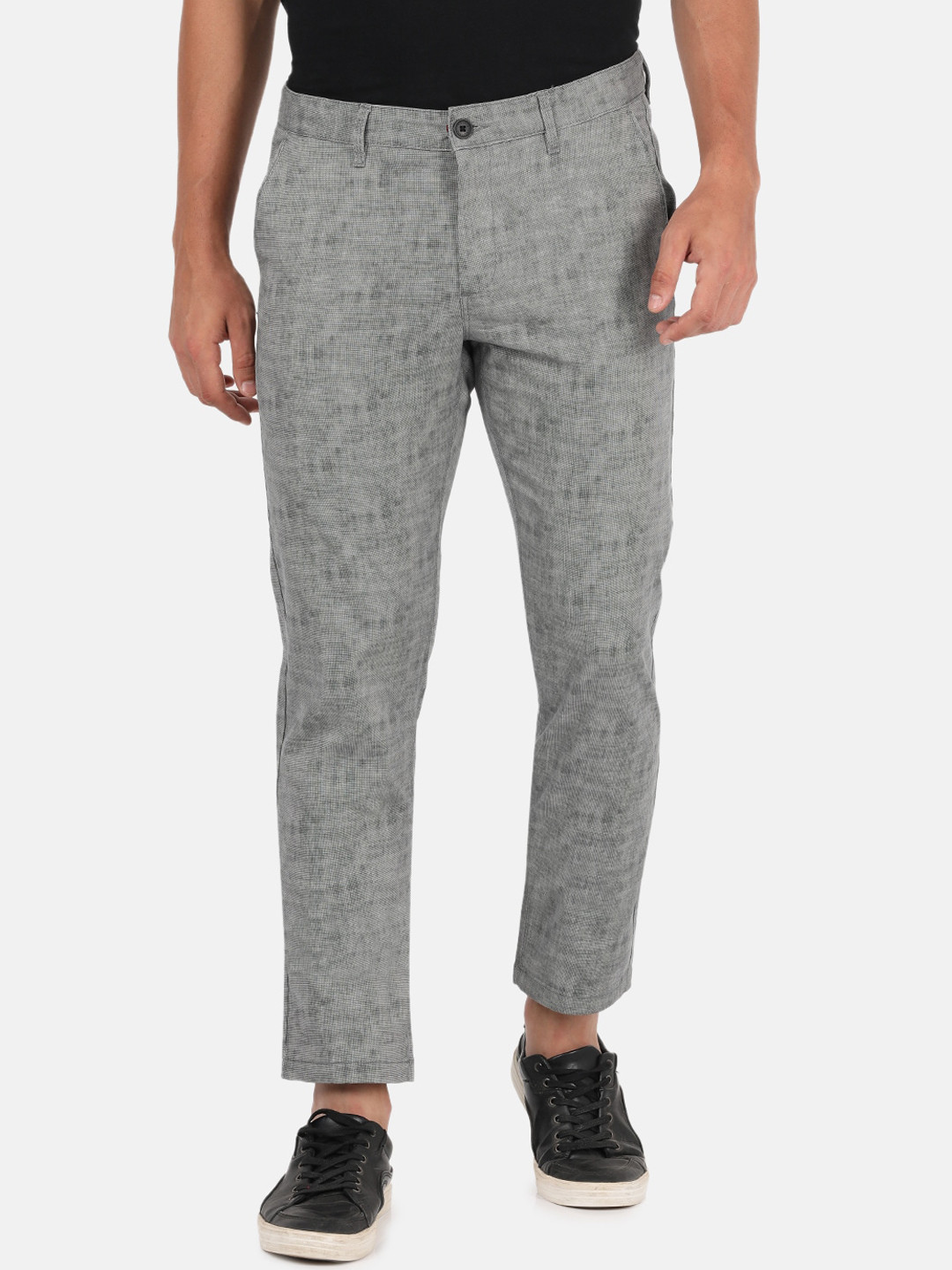 

Crocodile Men Grey Printed Smart Slim Fit Chinos Trousers