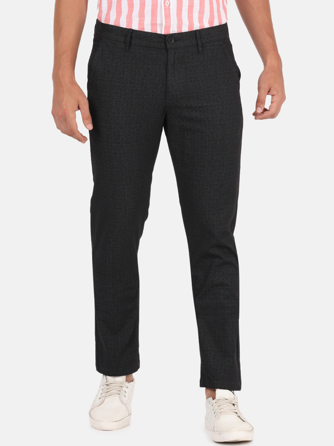 

Crocodile Men Black Checked Smart Slim Fit Cotton Trousers