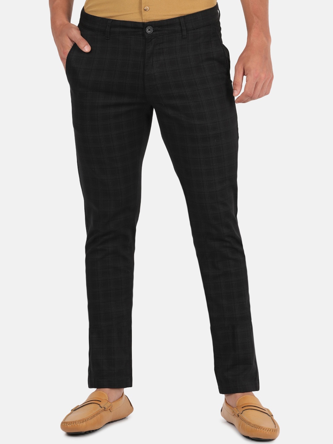 

Crocodile Men Black Checked Smart Slim Fit Trousers