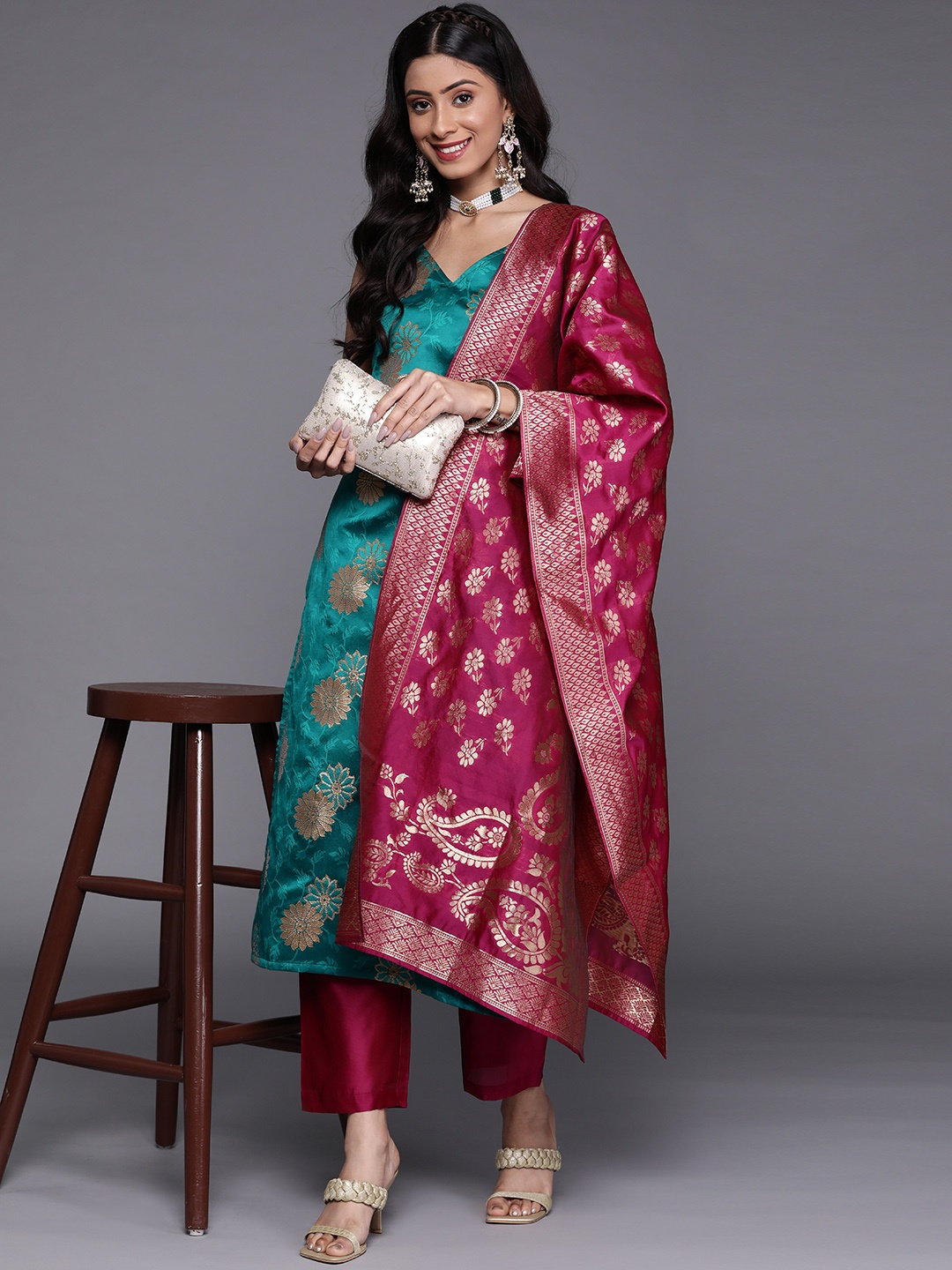 

Varanga Women Blue Kurta with Trousers & With Dupatta