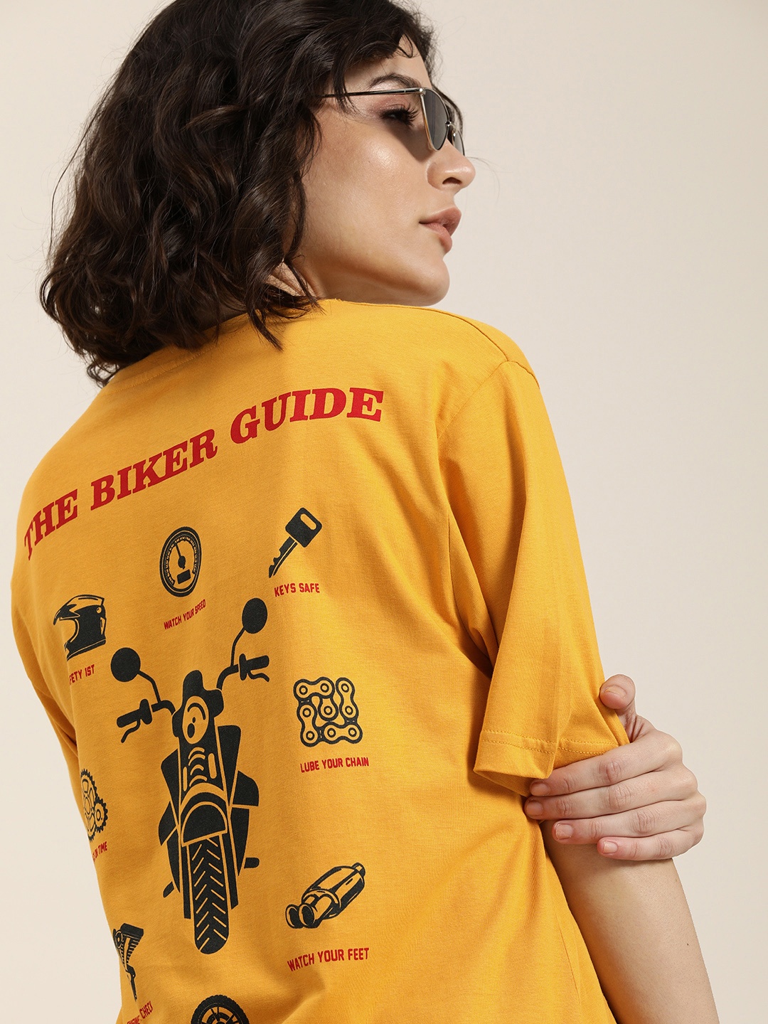 

Difference of Opinion Women Mustard Yellow Pure Cotton Back Print Oversized T-Shirt