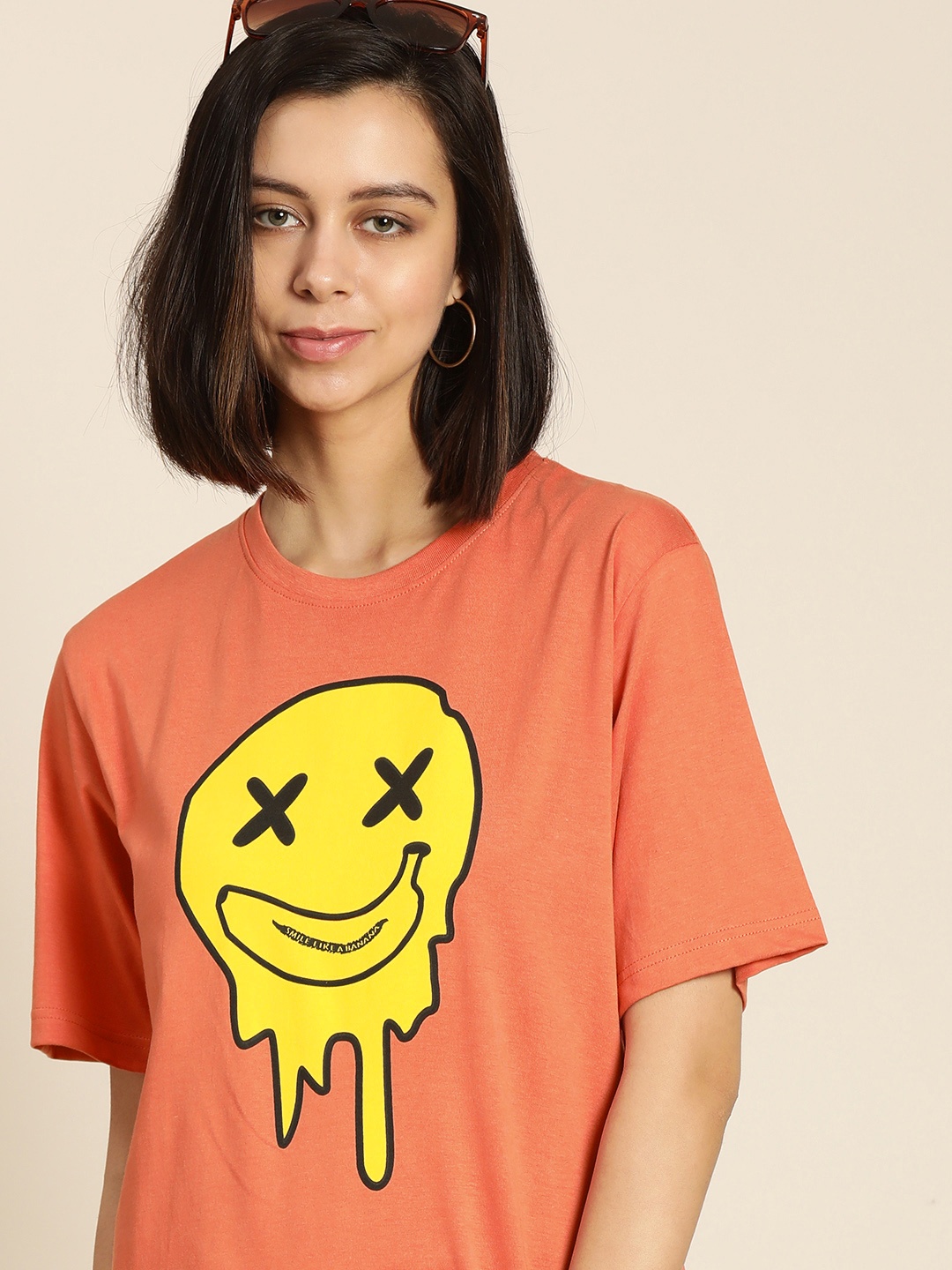 

Difference of Opinion Women Coral Pure Cotton Graphic Printed Oversized T-shirt