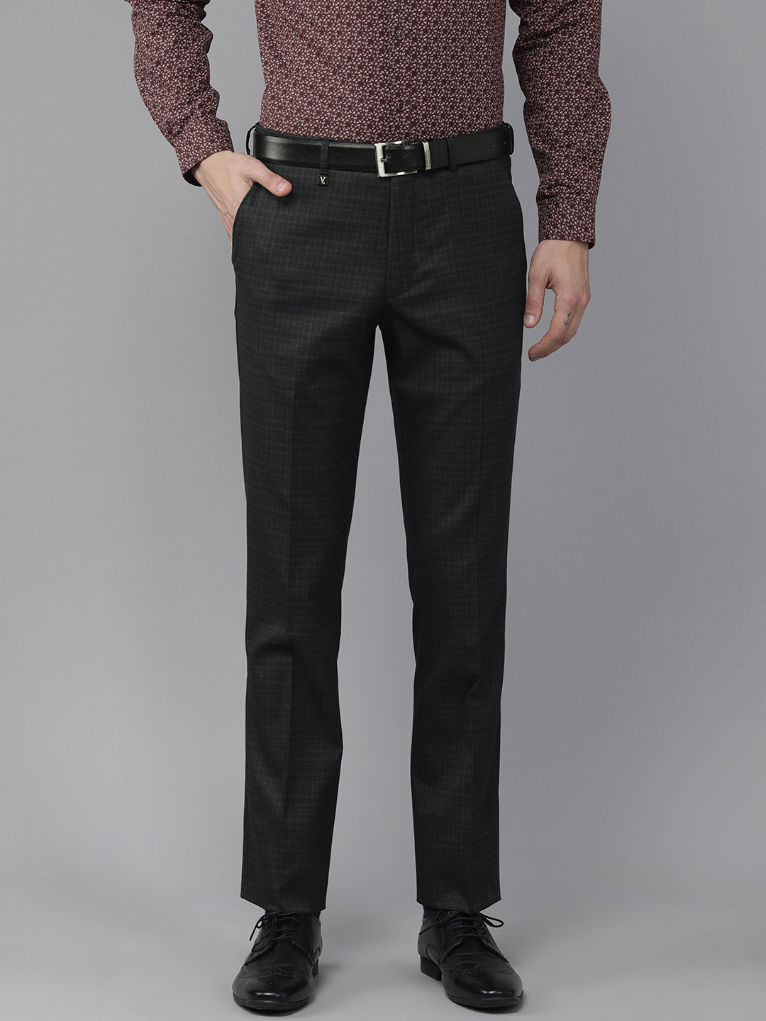 

V Dot Men Navy Blue Checked Skinny Fit Trousers