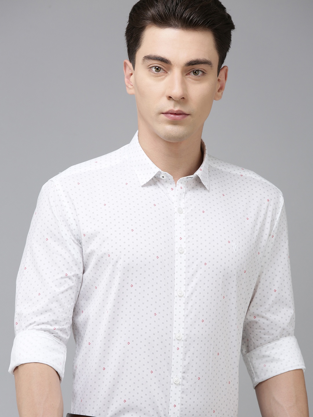 

V Dot Men Geometric Printed Slim Fit Pure Cotton Formal Shirt, White