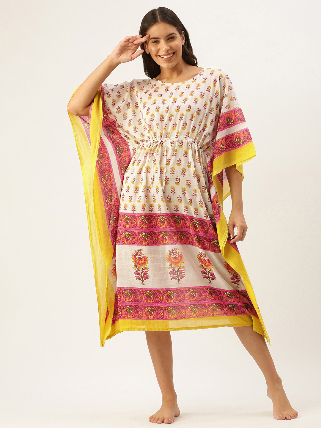 

Clt.s White Printed Cotton Kaftan Nightdress
