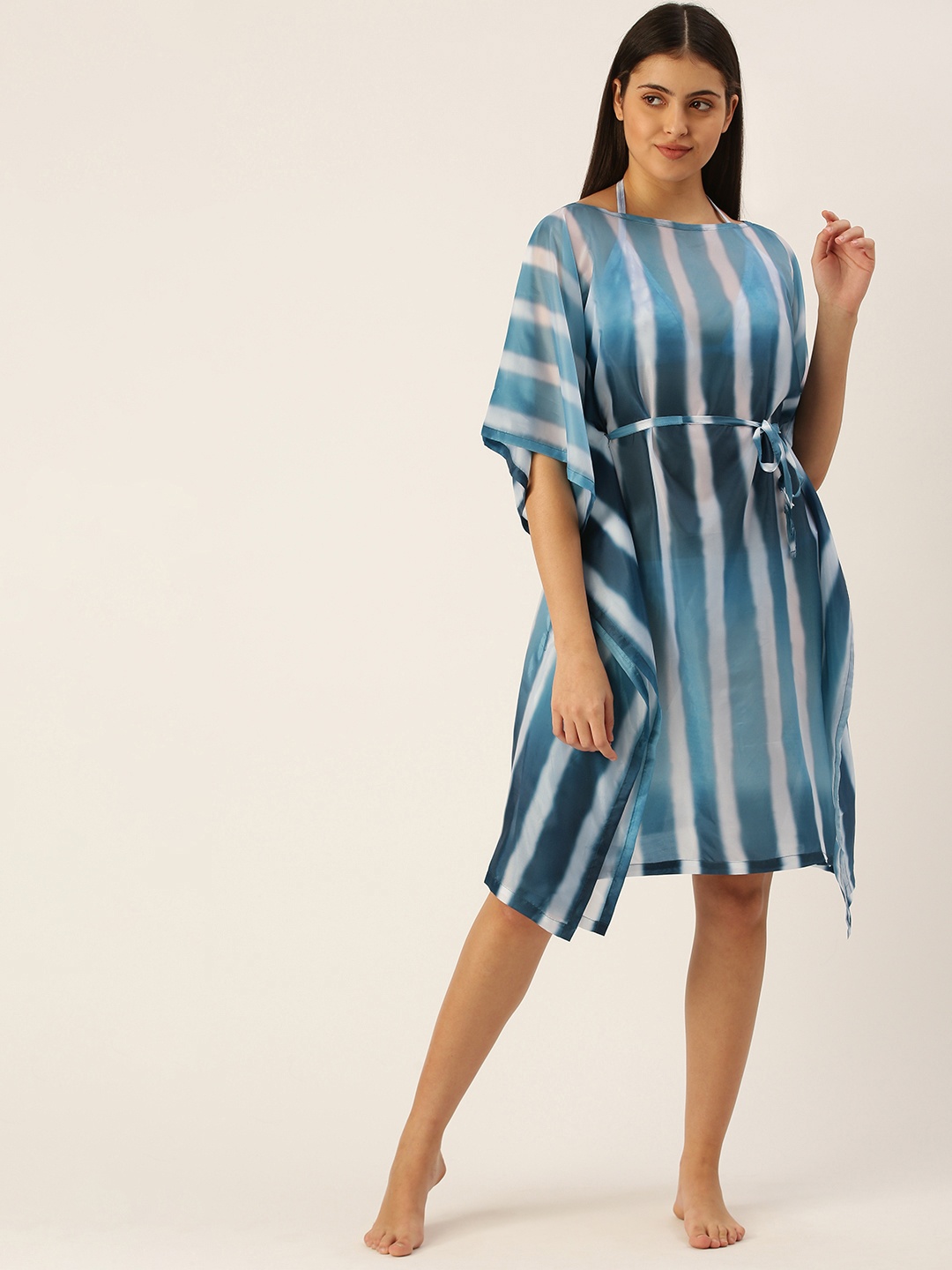 

Clt.s Women Blue & White Striped Beach Cover-up Kaftan Dress