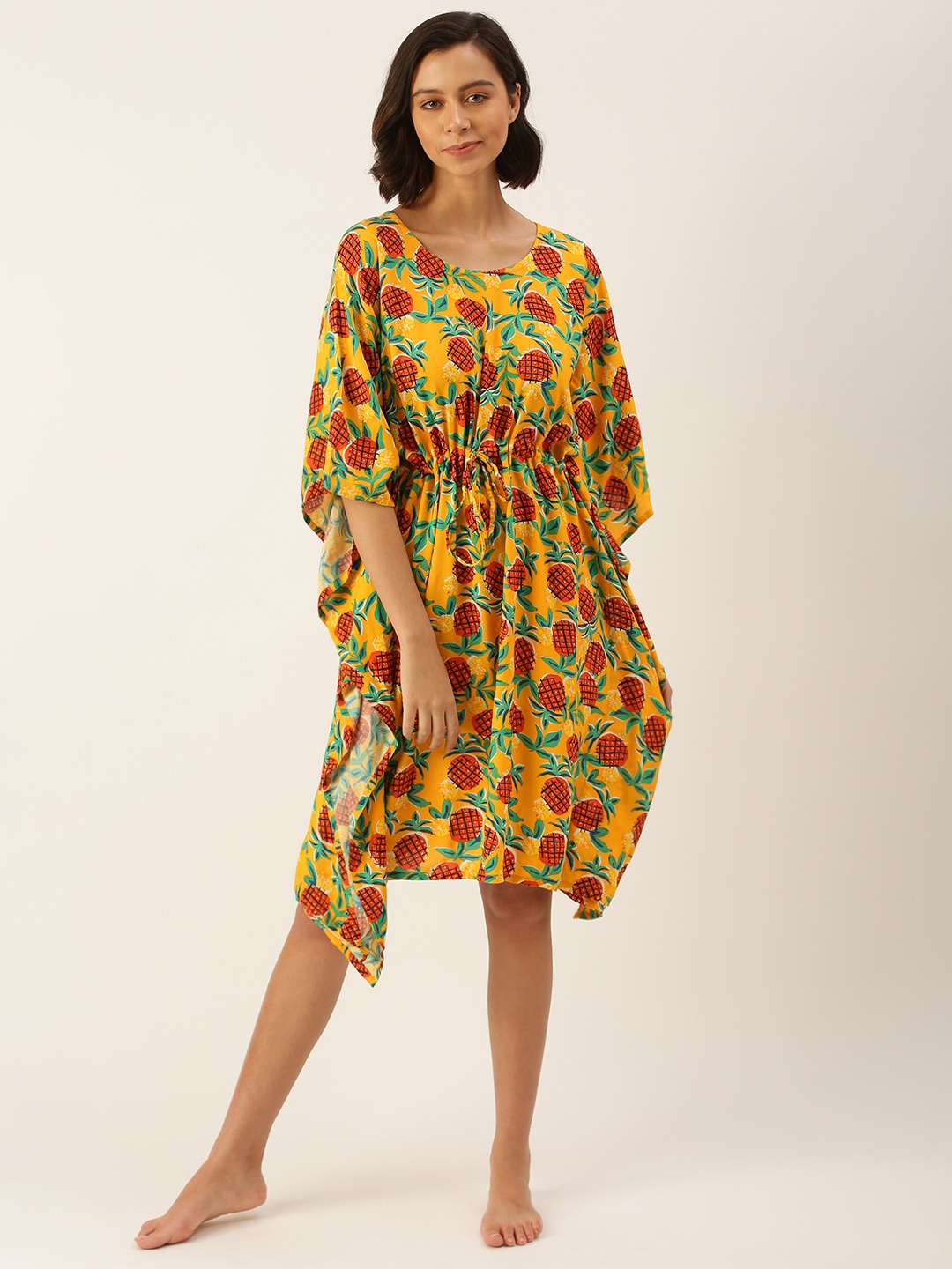 

Clt s Women Yellow Tropical Printed Kaftan Nightdress