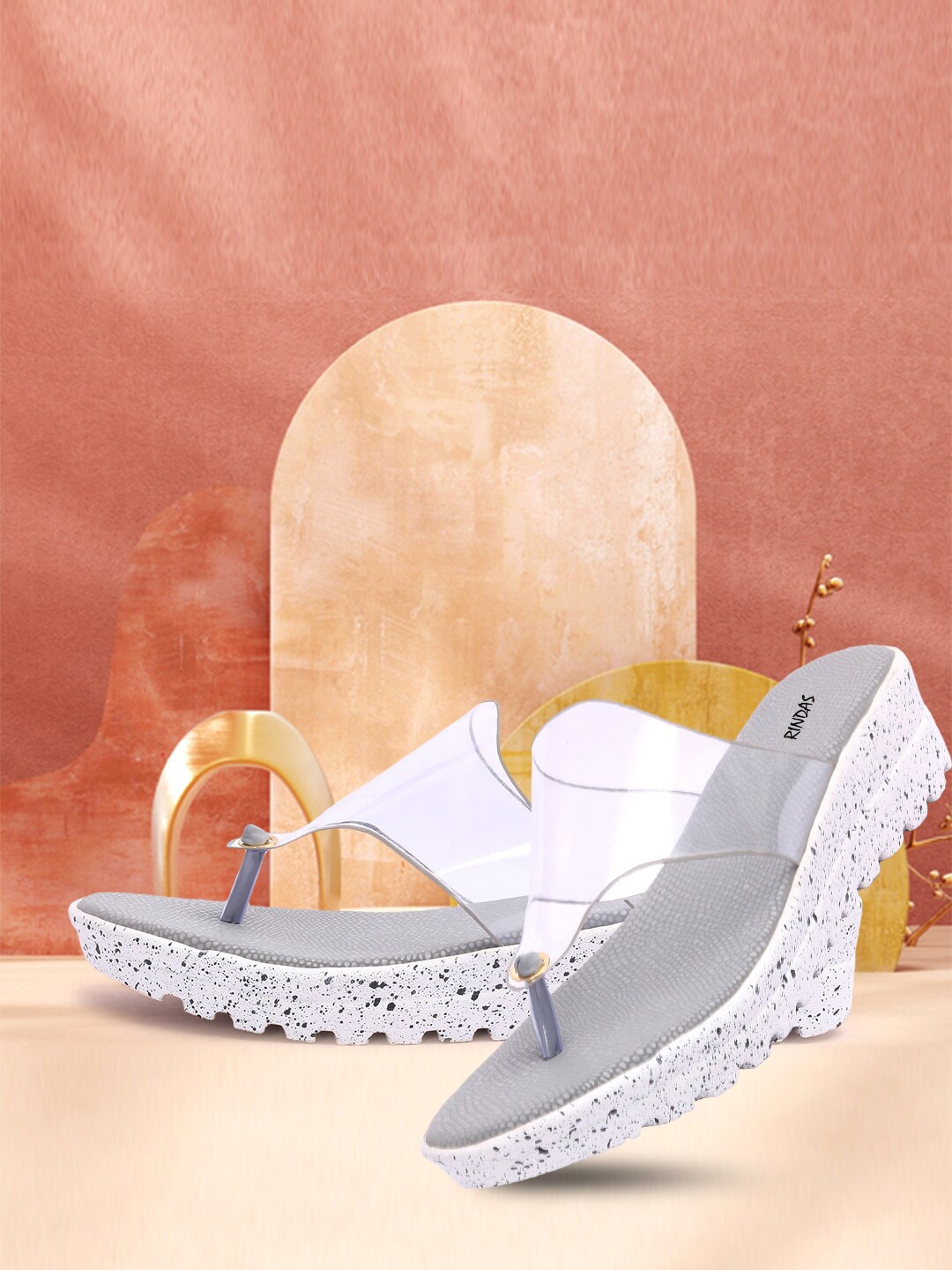 

RINDAS Women Grey Printed T-Strap Flats