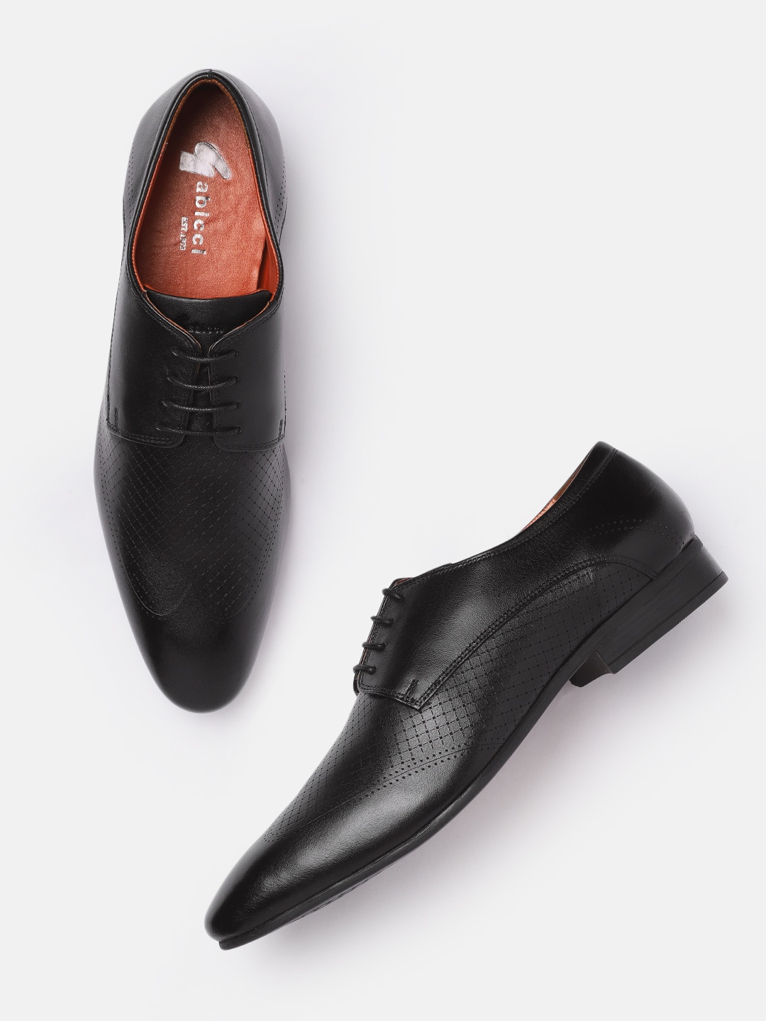 

GABICCI Men Black Woven Design Leather Derbys Formal Shoes
