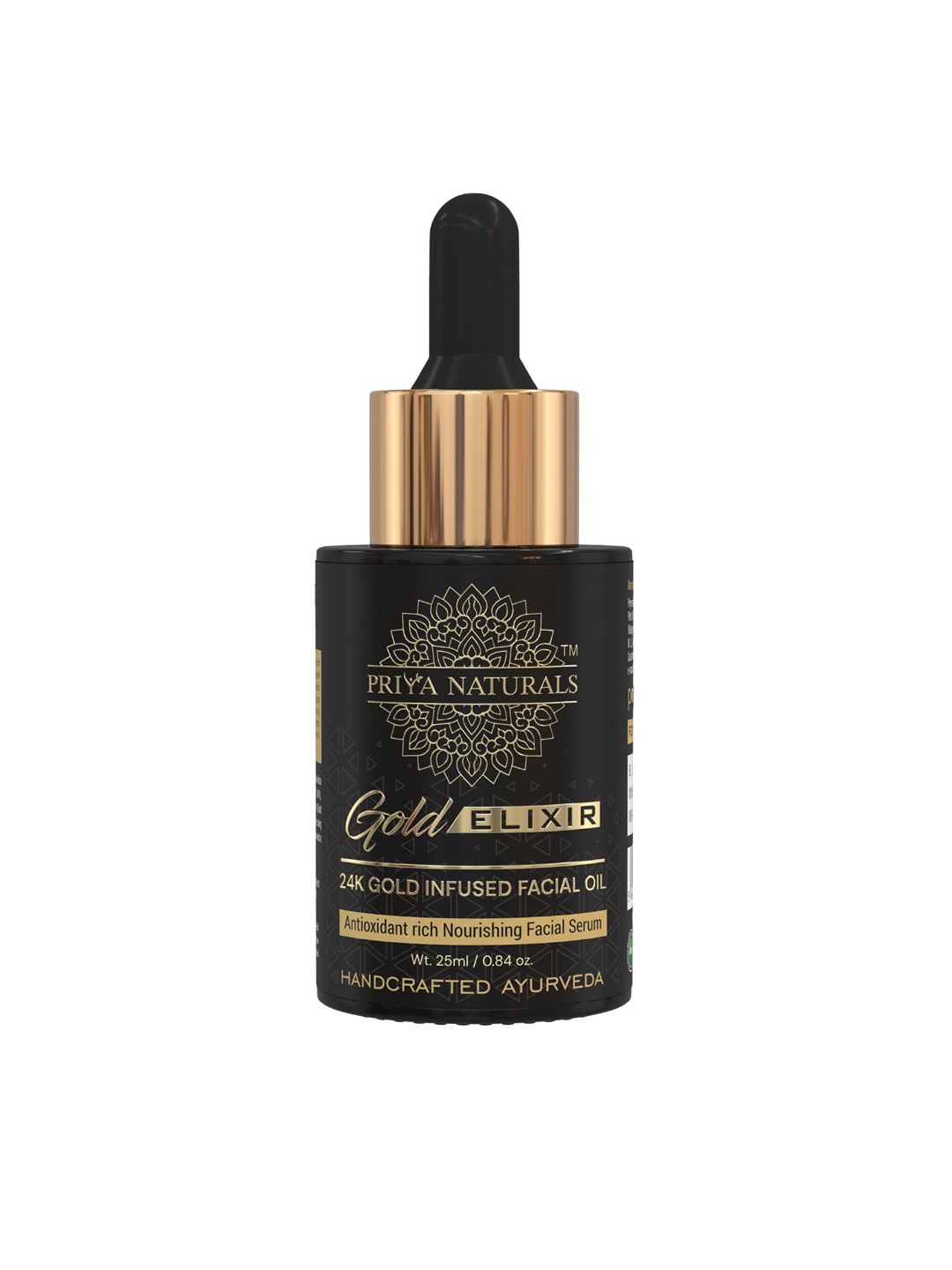 

Priya Naturals Handcrafted 24K Gold Infused Elixir Facial Oil - 25 ml, Black