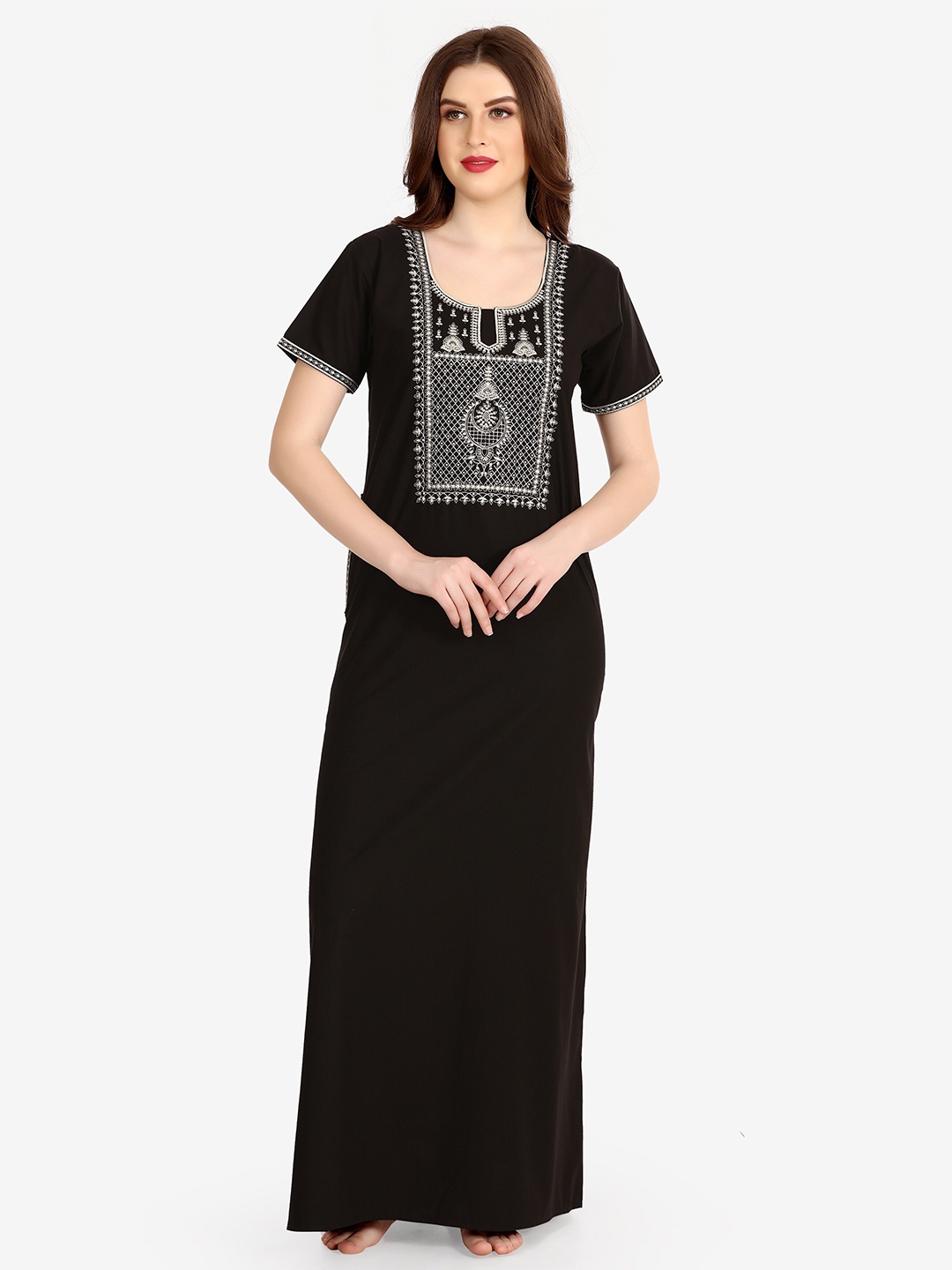 

Sand Dune Black & Gold Embroidered Maxi Nightdress