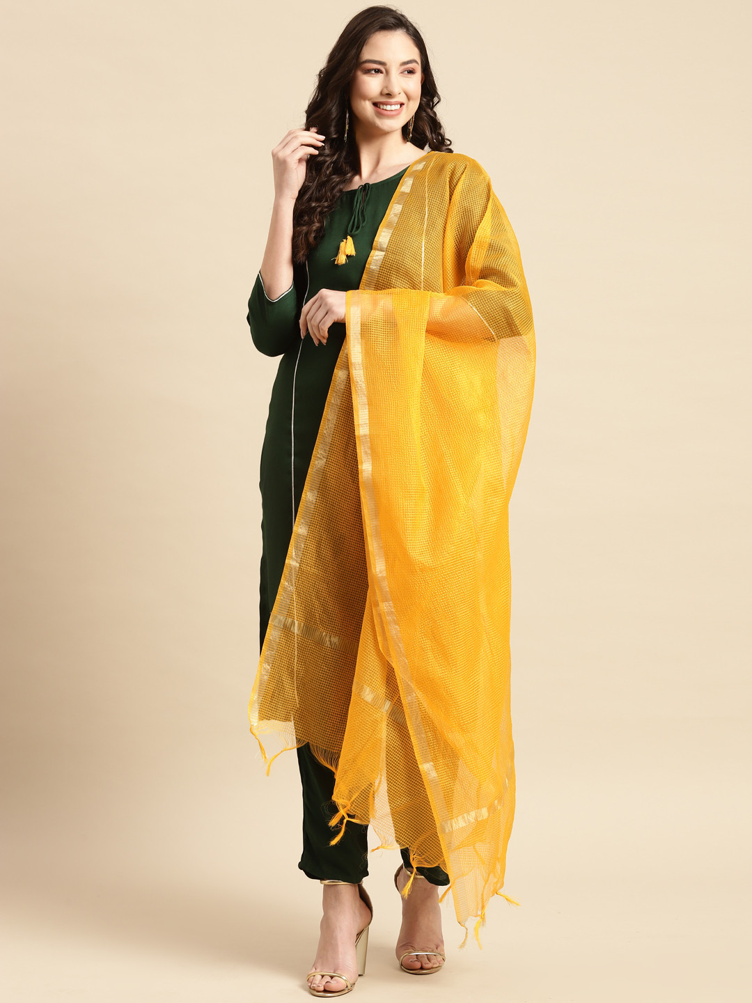 

Prakhya Women Green Kurta with Palazzos & With Dupatta