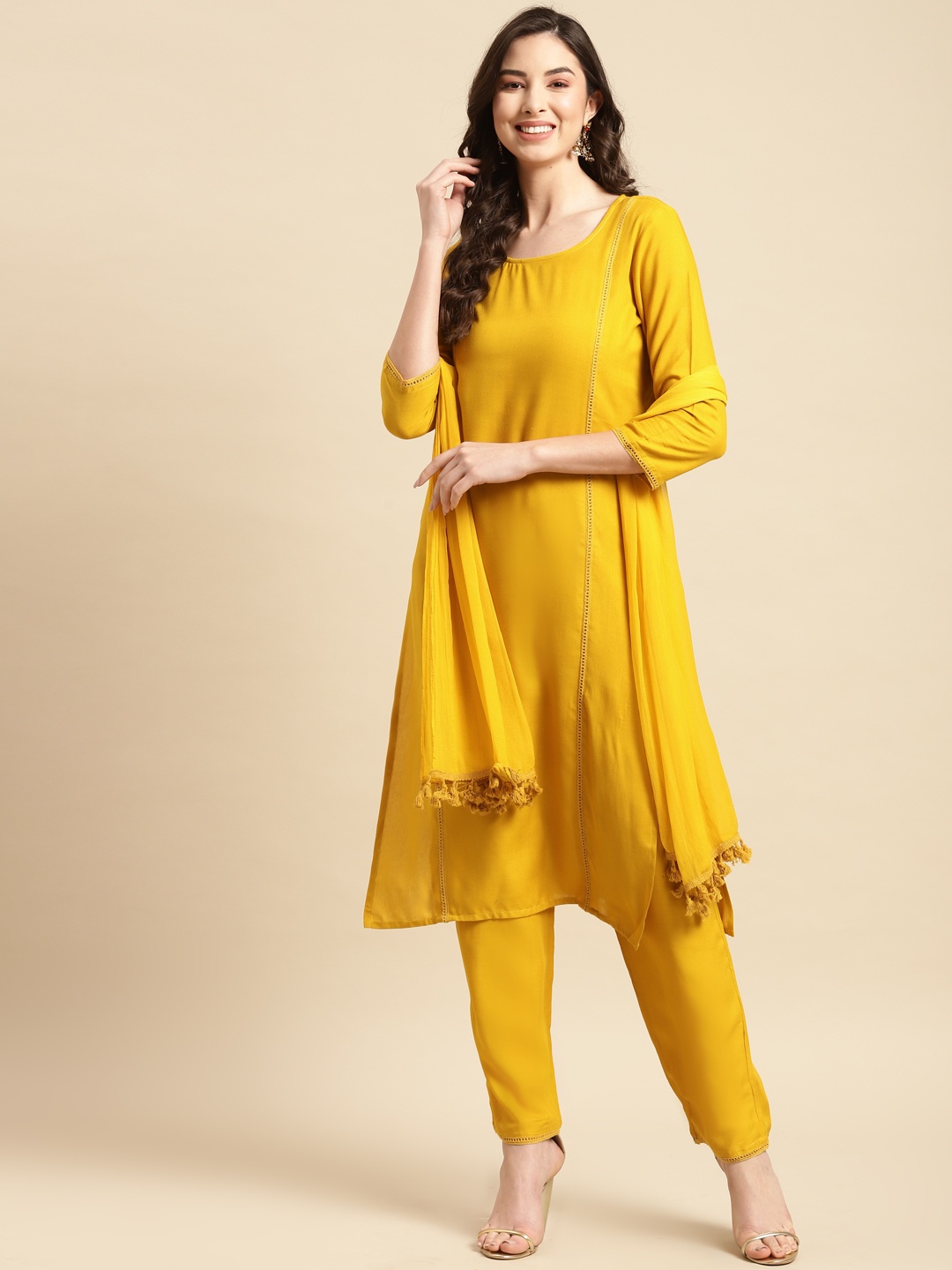 

Prakhya Women Yellow Kurta with Palazzos & With Dupatta