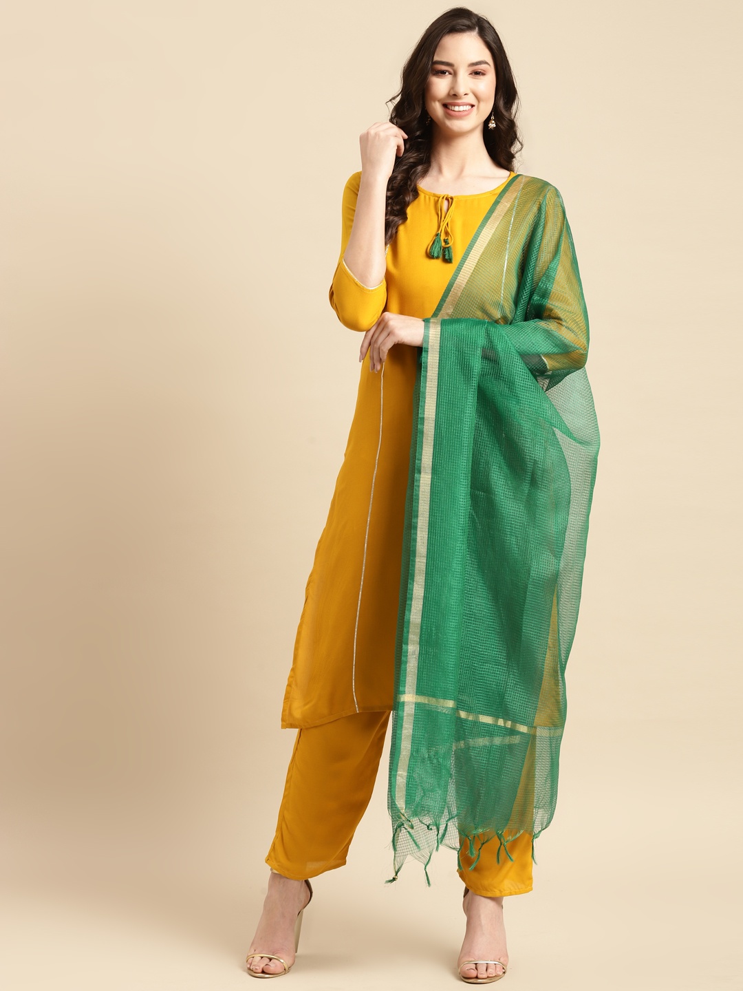

Prakhya Women Yellow Kurta with Palazzos & With Dupatta