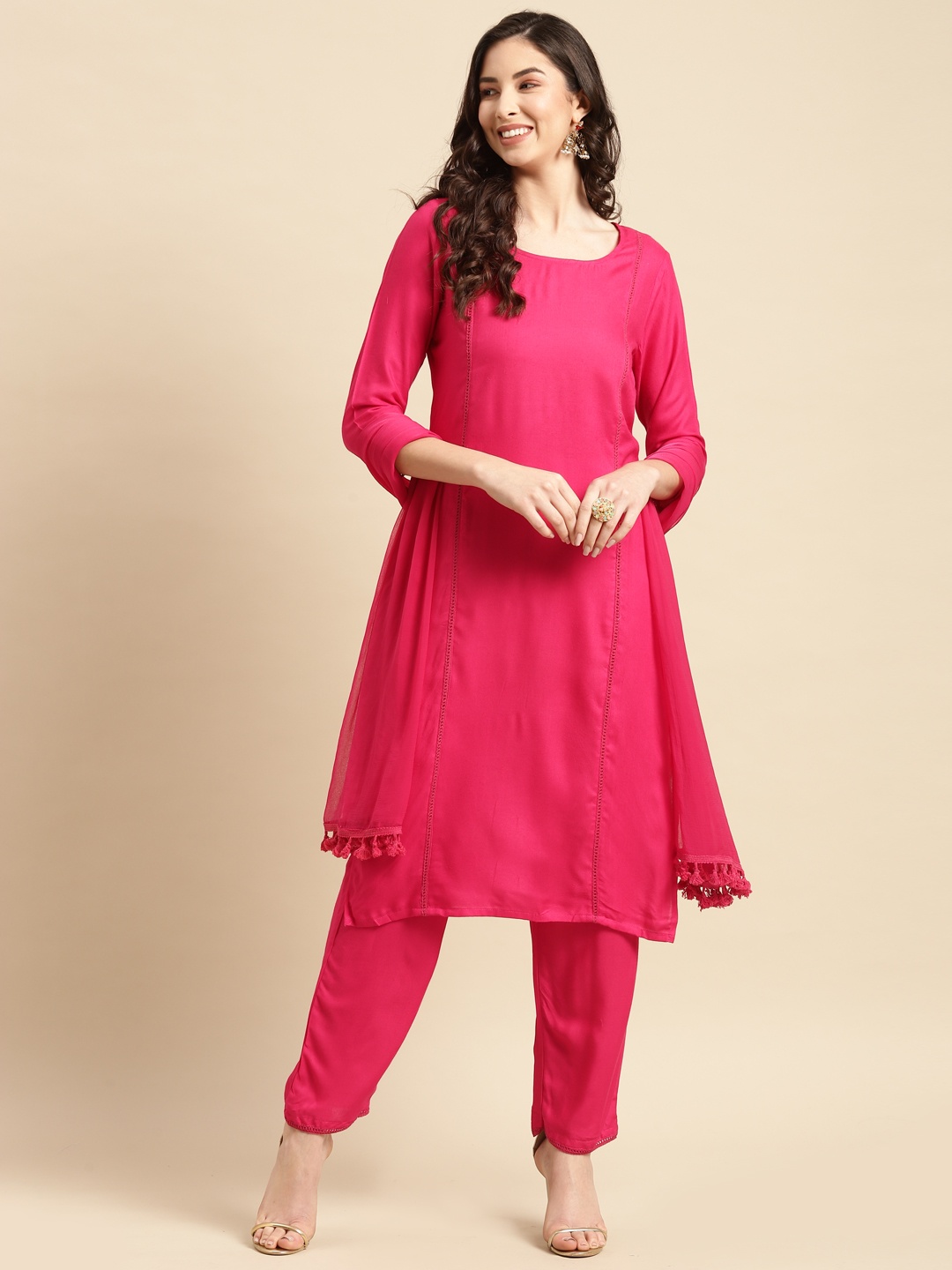 

Prakhya Women Pink Kurta with Palazzos & With Dupatta