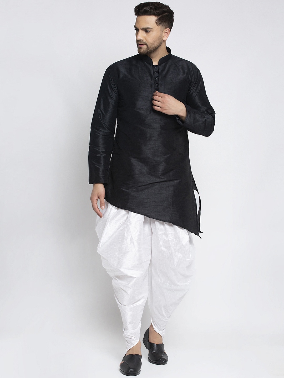 

Kaifoo Men Black Dupion Silk Kurta with Dhoti Pants