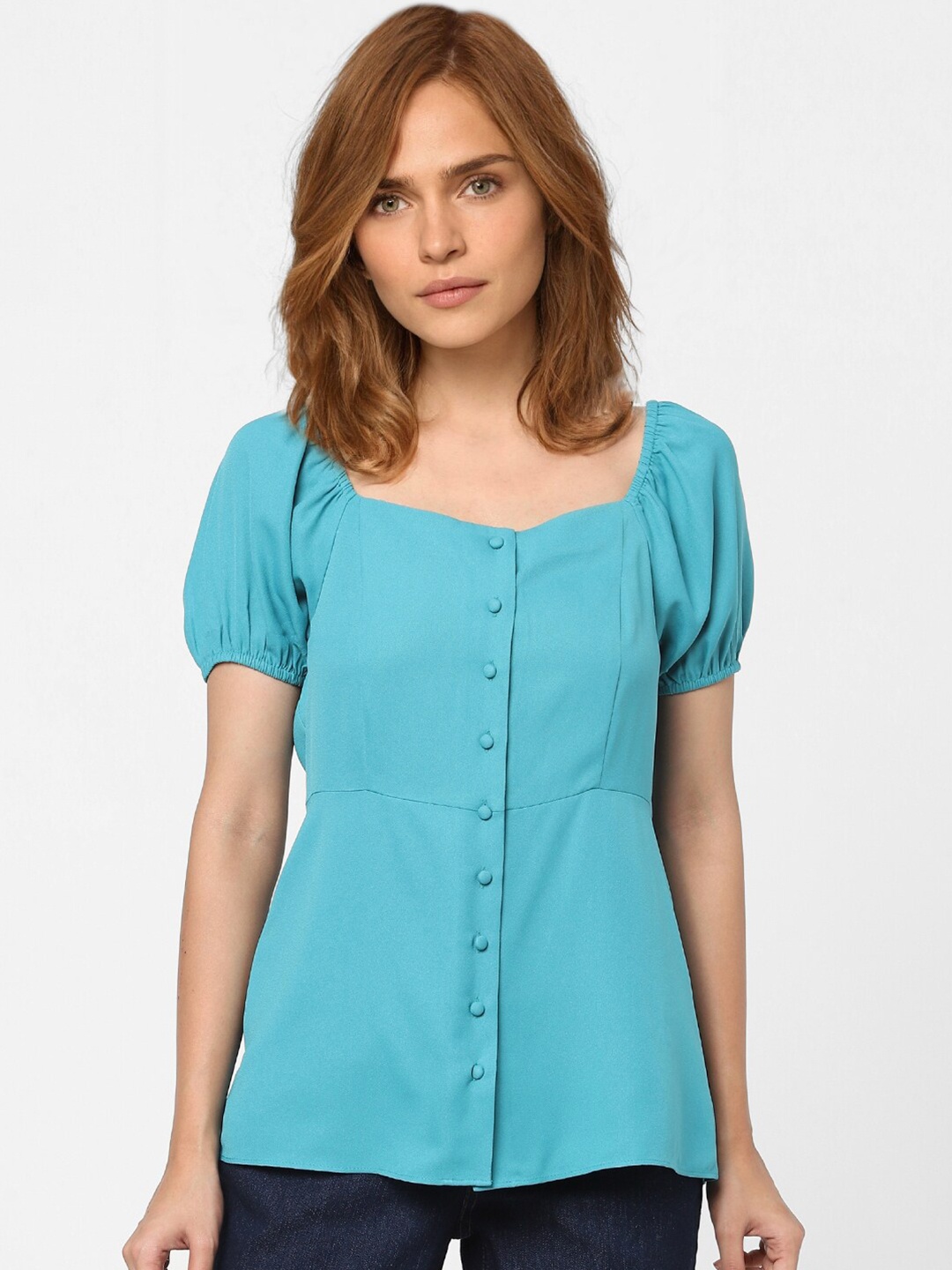 

Vero Moda Blue Puff Sleeves Regular Top