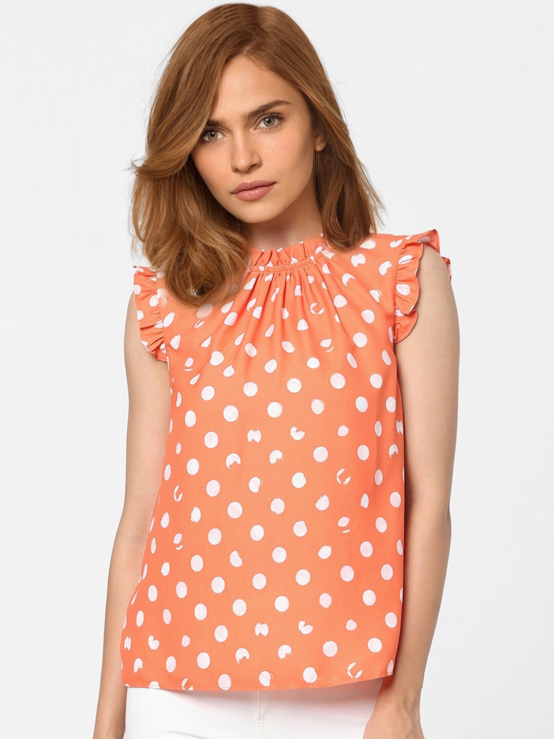 

Vero Moda Orange Polka Dots Print Top