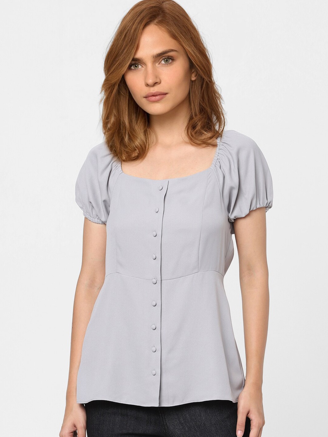 

Vero Moda Women Grey Solid Square Neck A-line Top