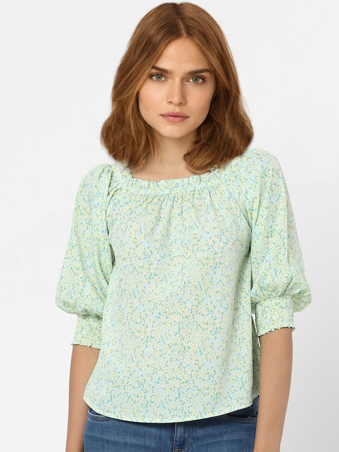 

Vero Moda Green & Yellow Floral Print Top