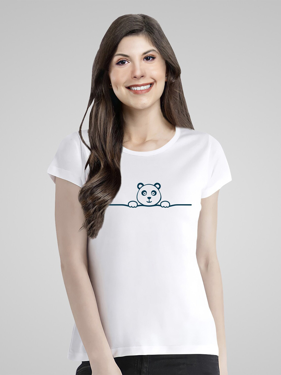 

Pootlu Women White Printed Cotton T-shirt