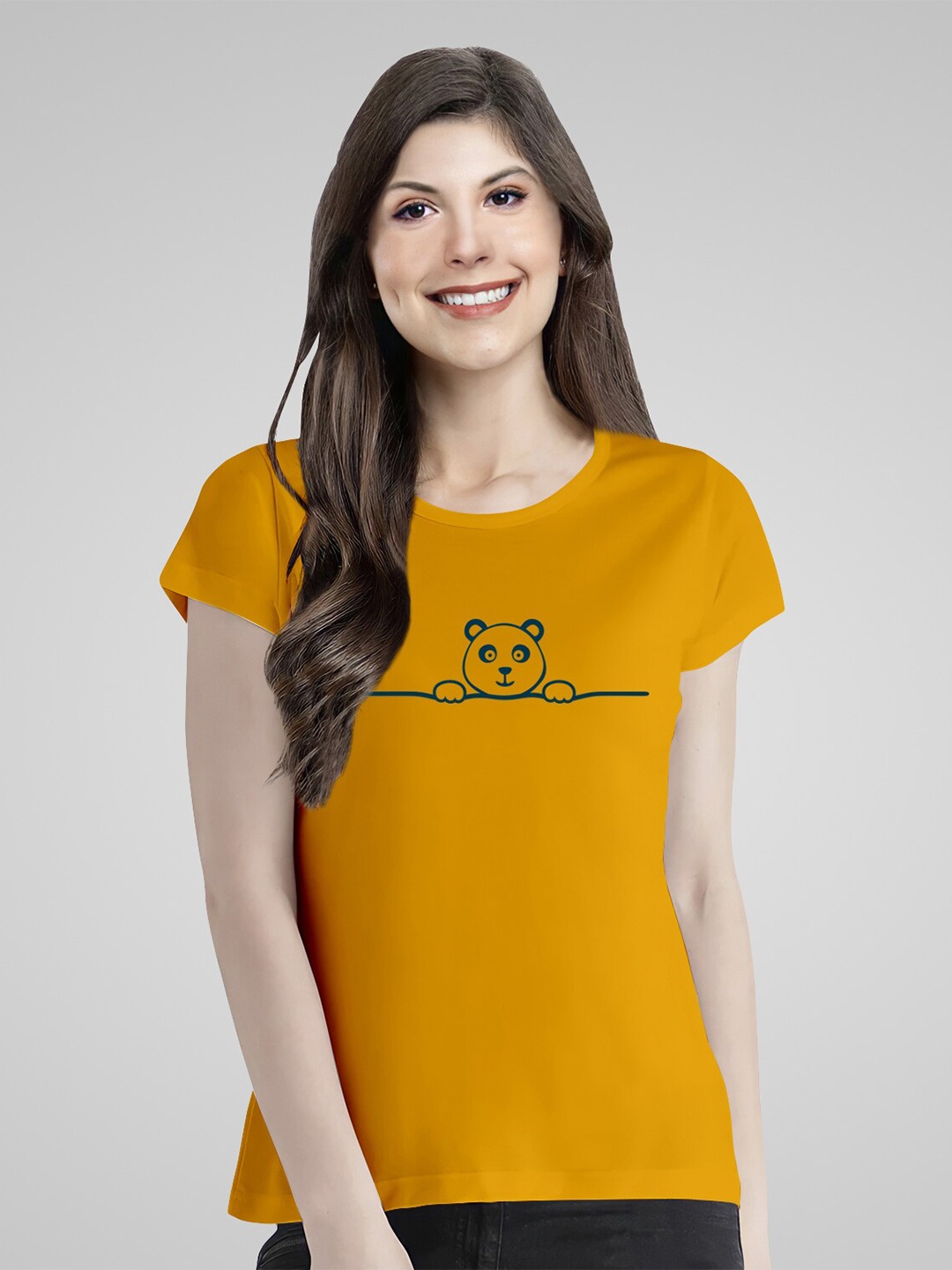 

Pootlu Women Mustard Yellow Printed Cotton T-shirt