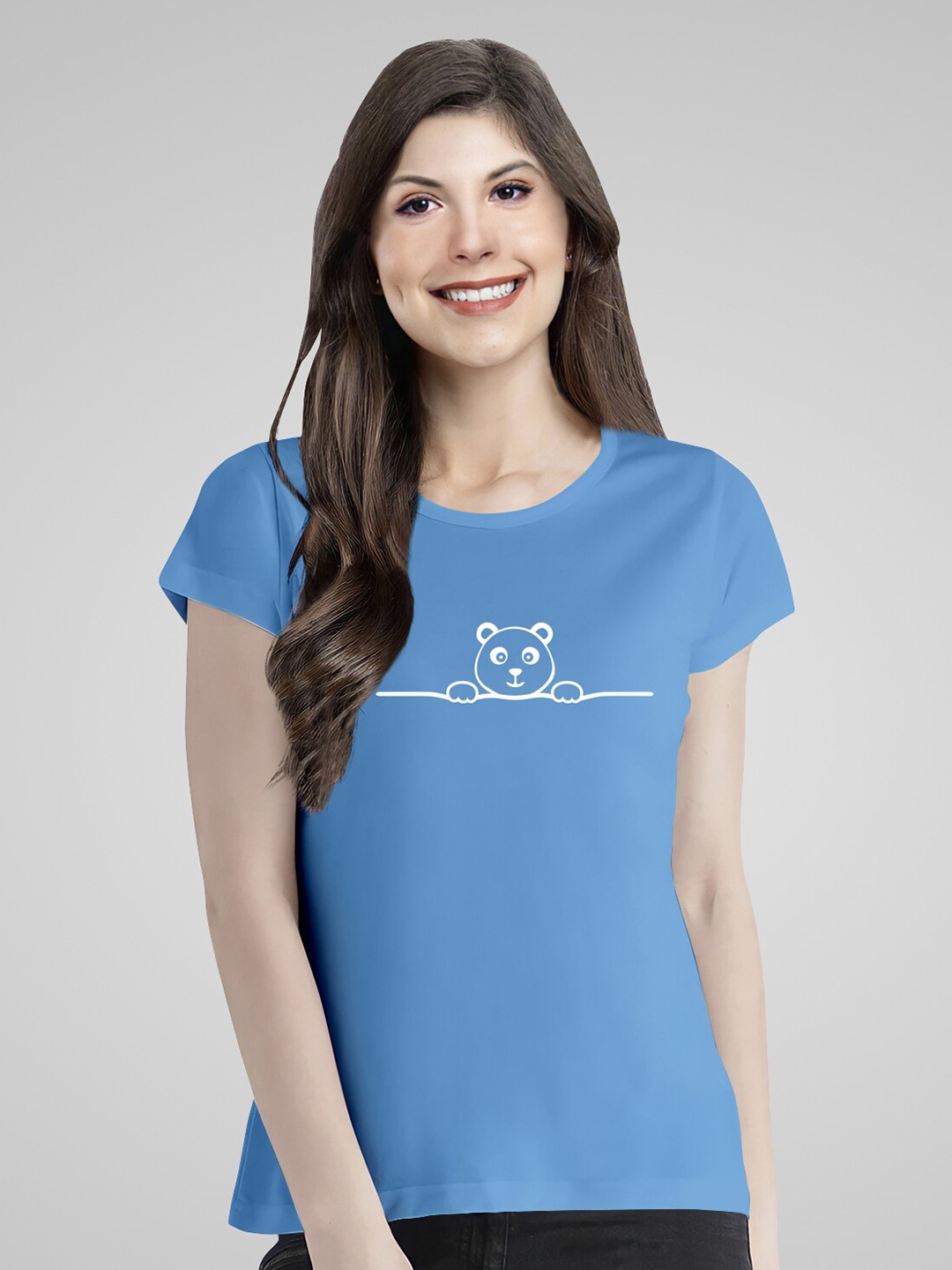 

Pootlu Women Blue Typography Printed Pure Cotton T-shirt