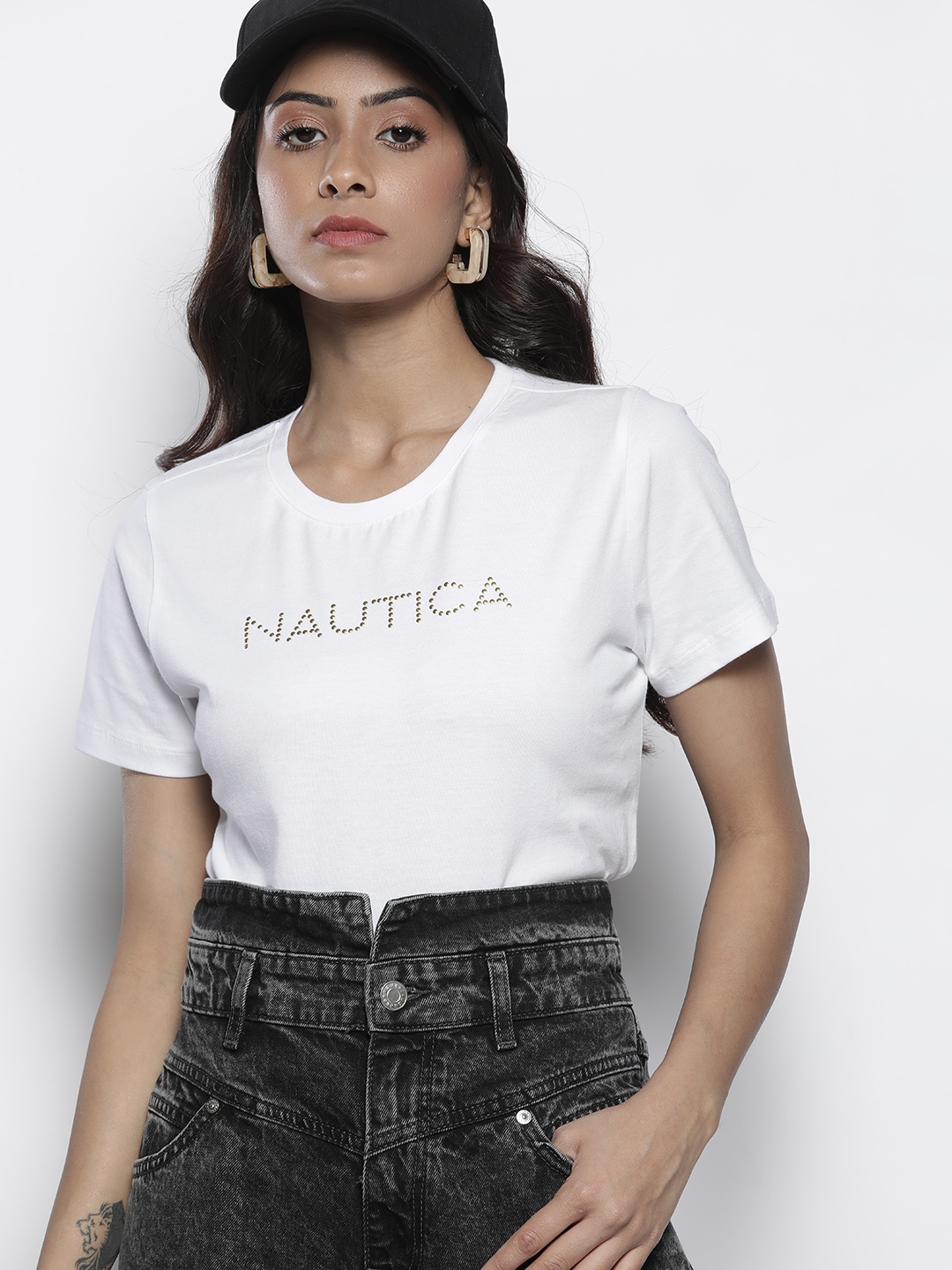 

Nautica Women White Brand Logo Pure Cotton T-shirt