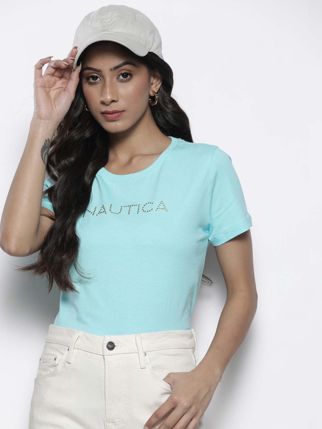 

Nautica Women Blue Brand Logo Pure Cotton T-shirt