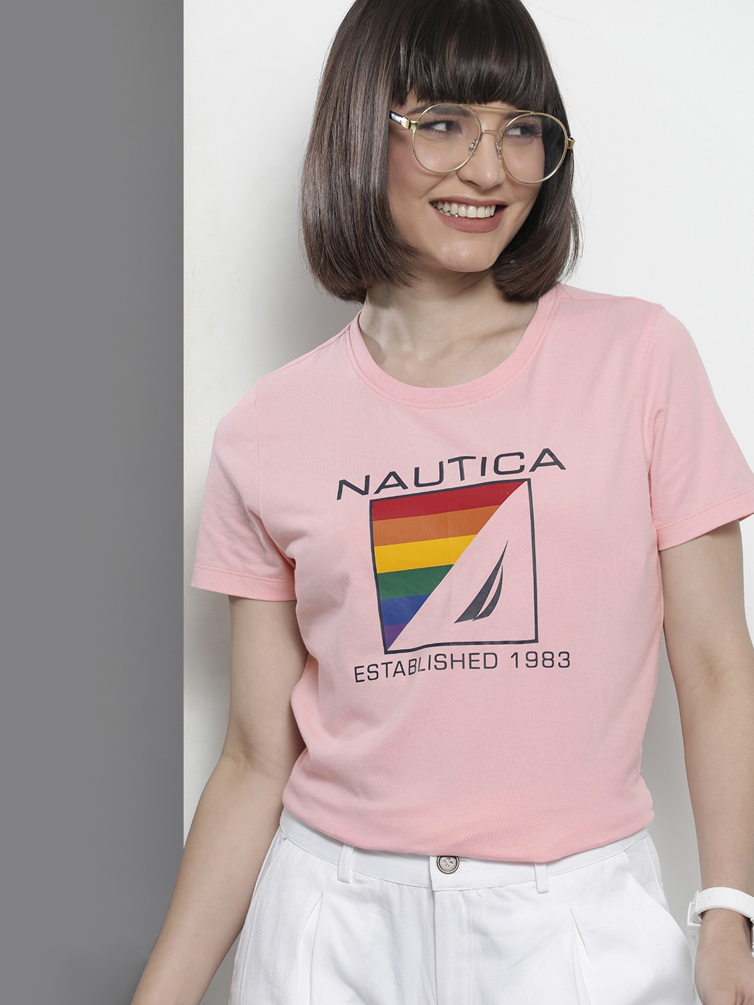 

Nautica Women Pink Typography Printed Pure Cotton T-shirt