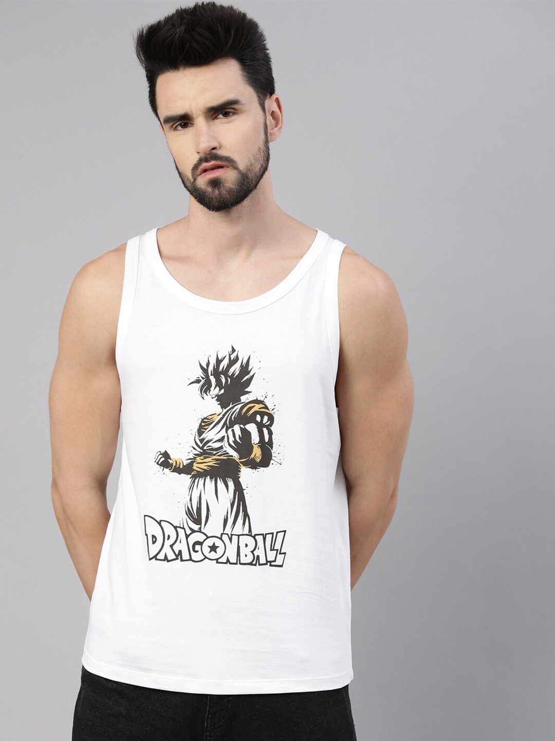 

Bushirt White Typography Dragon Ball Z Printed Cotton Vest