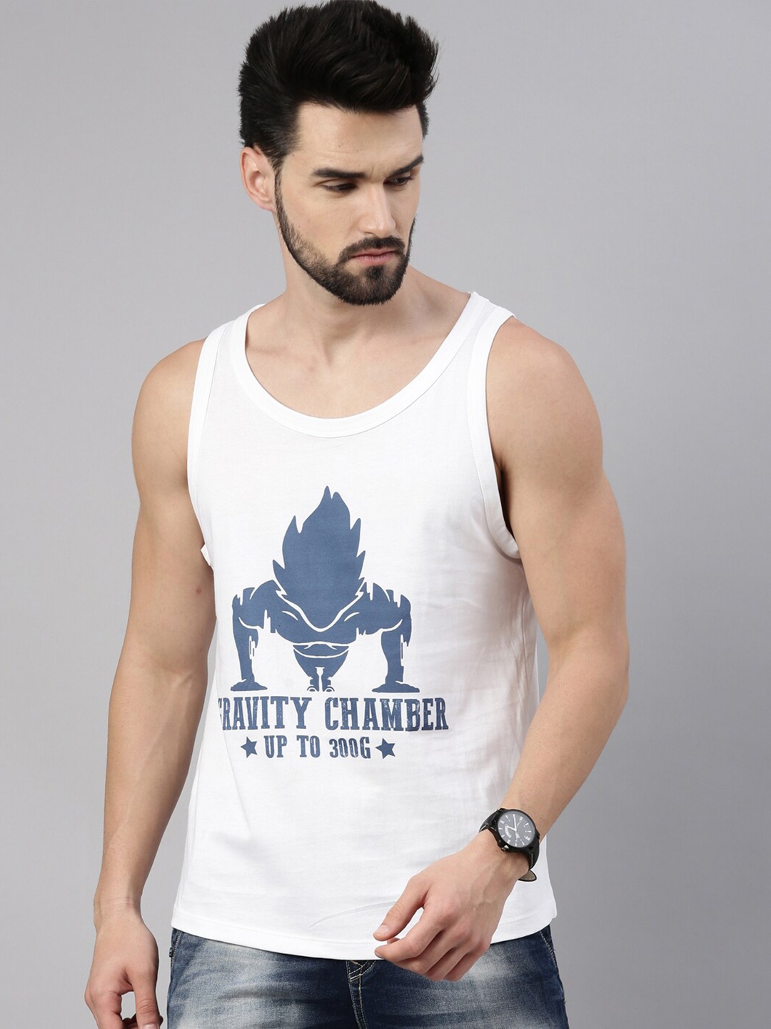 Bushirt White Typography Dragon Ball Z Printed Cotton Vest