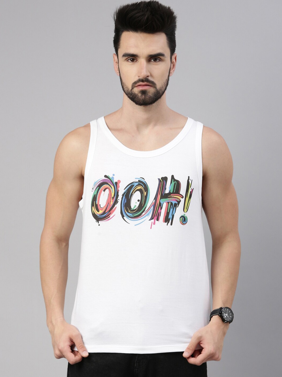 

Bushirt Men White Typography Printed T-shirt