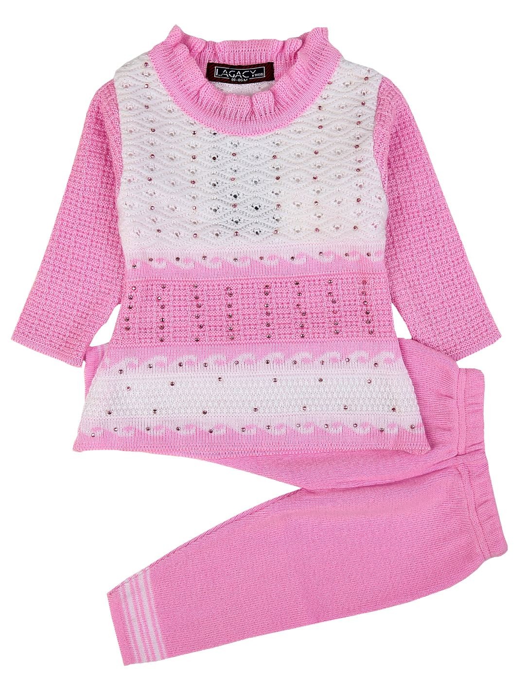 

V-Mart Kids Acrylic Self Design Top with Trousers, Pink