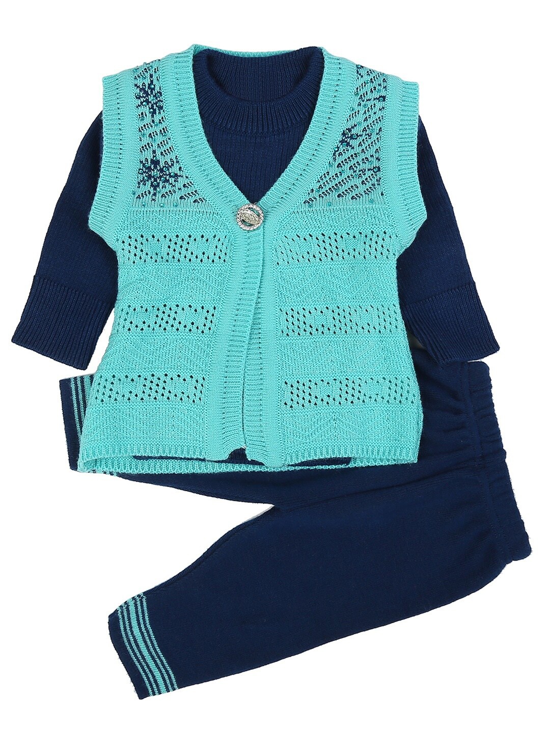

V-Mart Kids Sea Green & Navy Blue Self Design T-shirt with Trouser