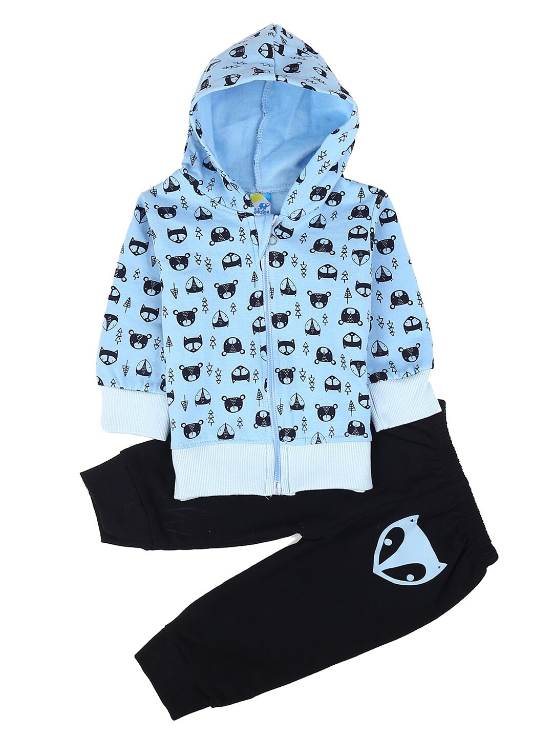 

V-Mart Kids Blue & Black Printed Hooded T-shirt with Trousers