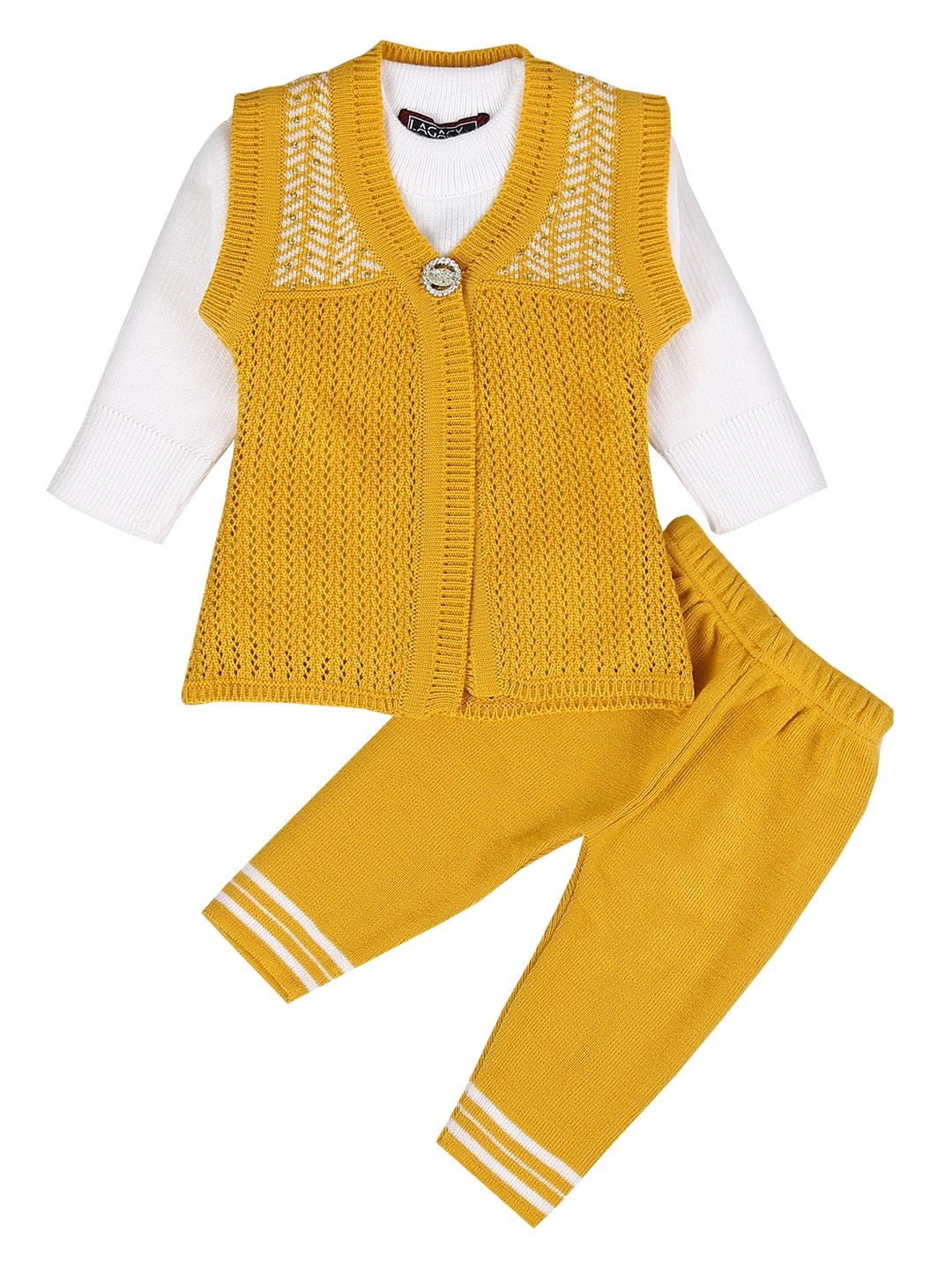 

V-Mart Kids Self Design Acrylic T-shirt with Trousers, Mustard