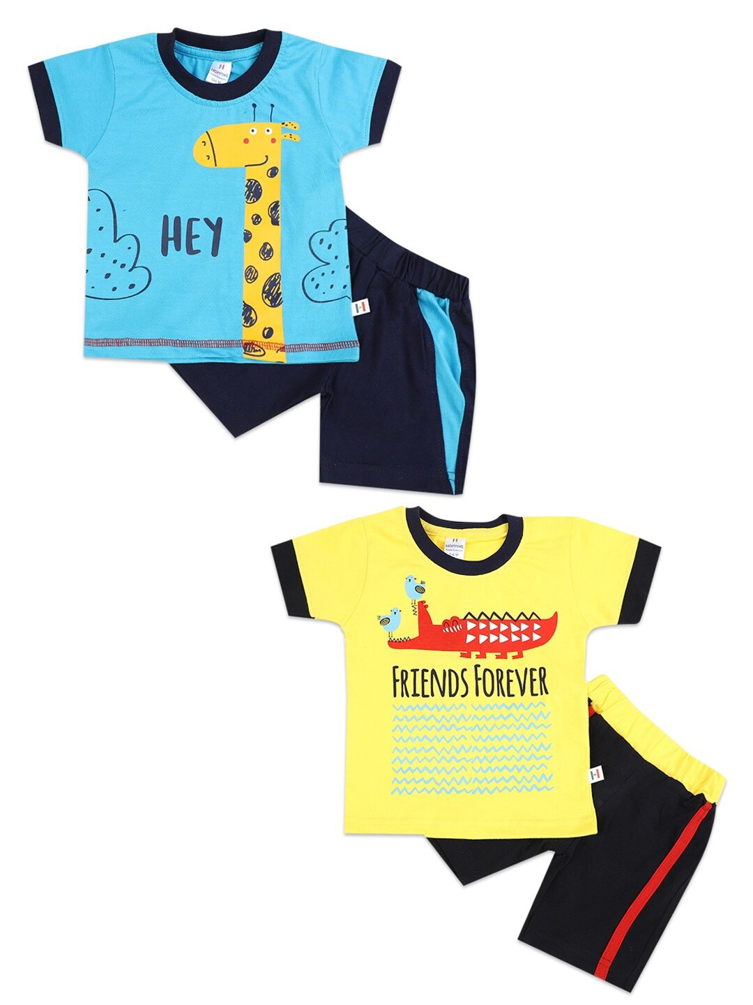 

V-Mart Unisex Kids Pack of 2 Blue & Yellow Printed Clothing Set
