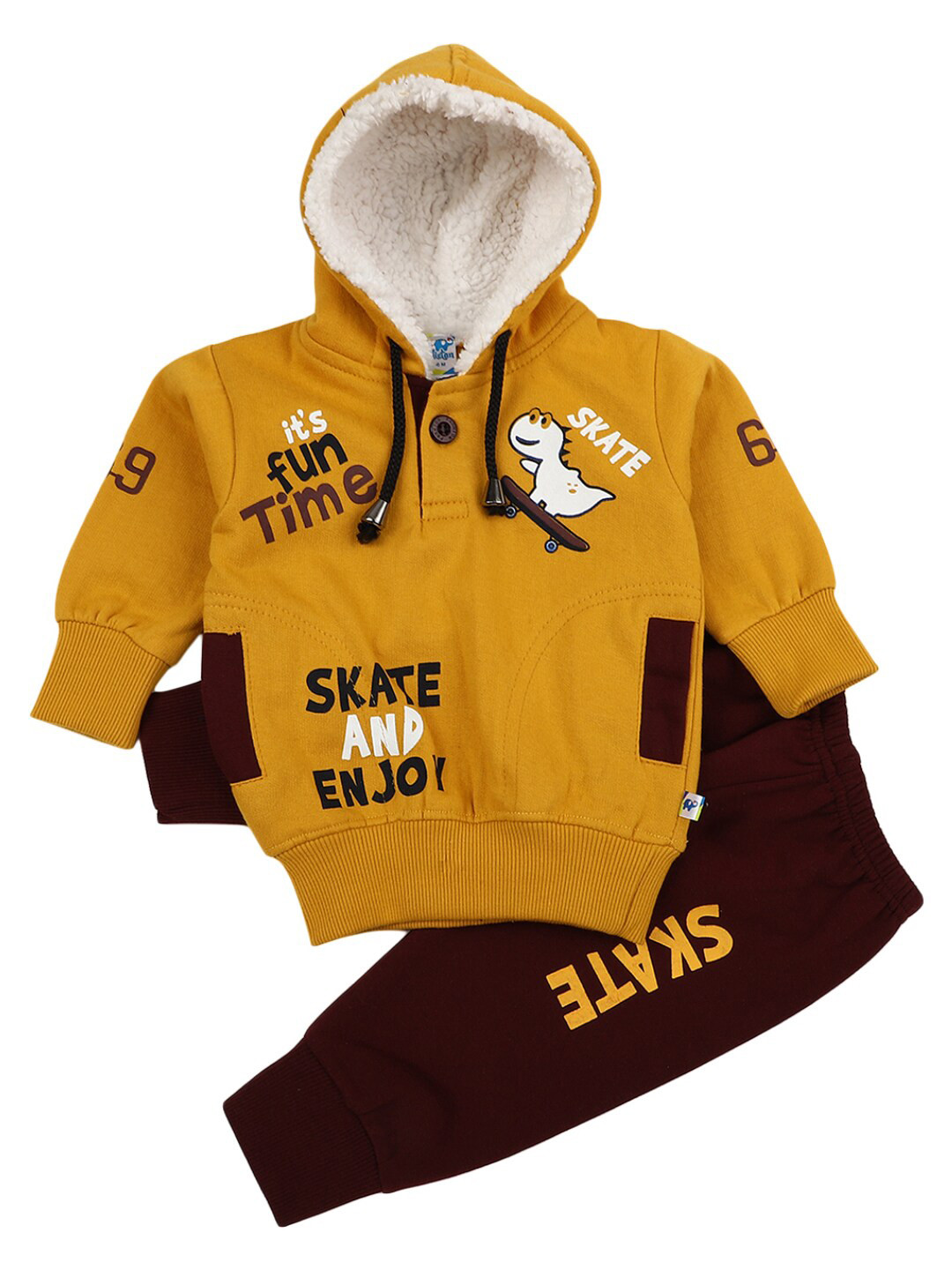 

V-Mart Kids Yellow & Maroon Printed Hooded T-shirt with Trousers