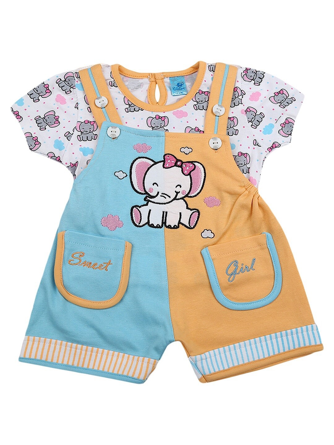 

V-Mart Kids Turquoise Blue Printed T-shirt with Dungarees