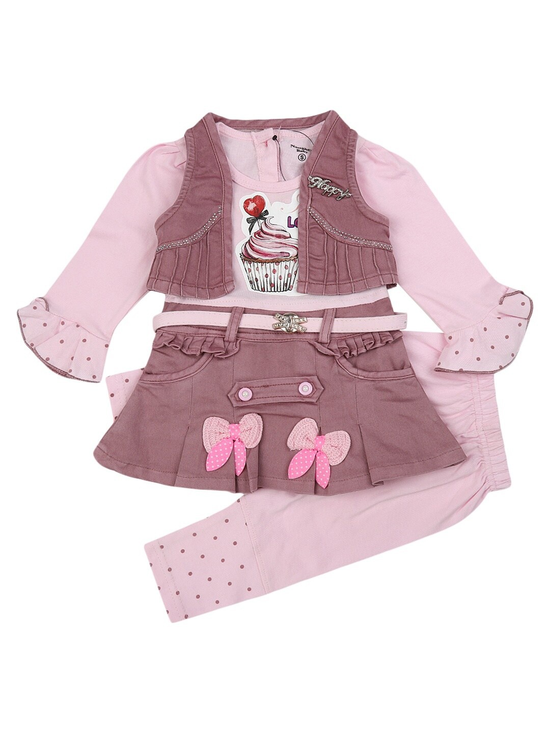 

V-Mart Unisex Kids Pink & Peach-Coloured Printed Top with Trousers