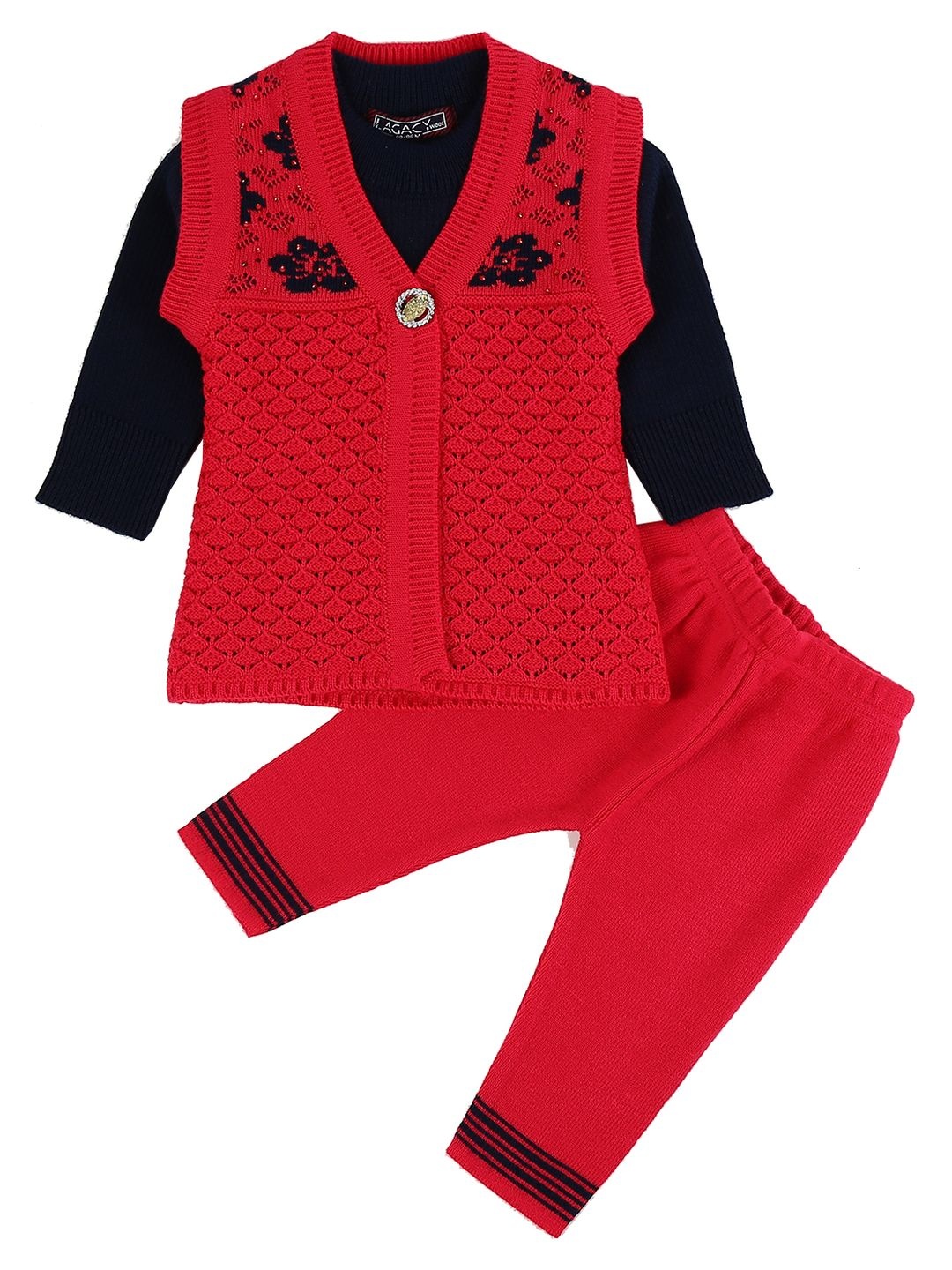 

V-Mart Kids Self Design Acrylic T-shirt with Pyjamas, Red