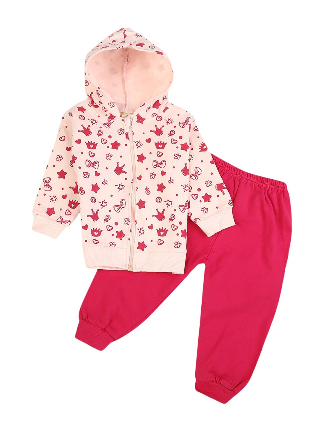 

V-Mart Kids Pink & Peach-Coloured Printed Hooded T-shirt with Trousers