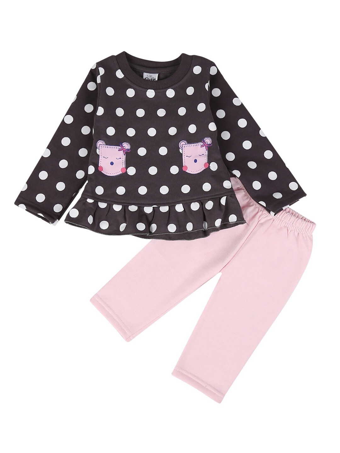 

V-Mart Unisex Kids Charcoal & Pink Printed Clothing Set