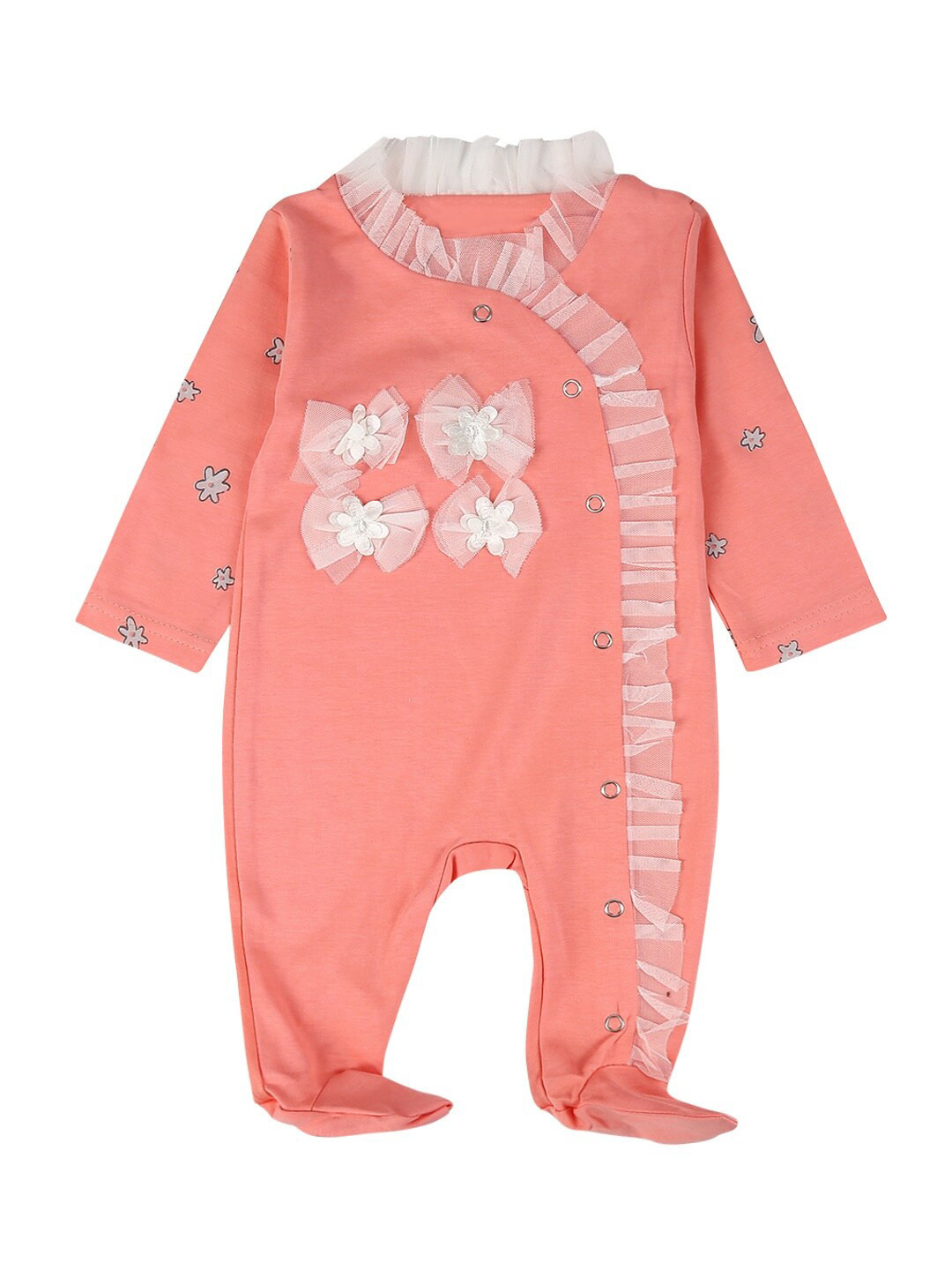 

V-Mart Kids Peach Colored Printed Cotton Sleepsuits