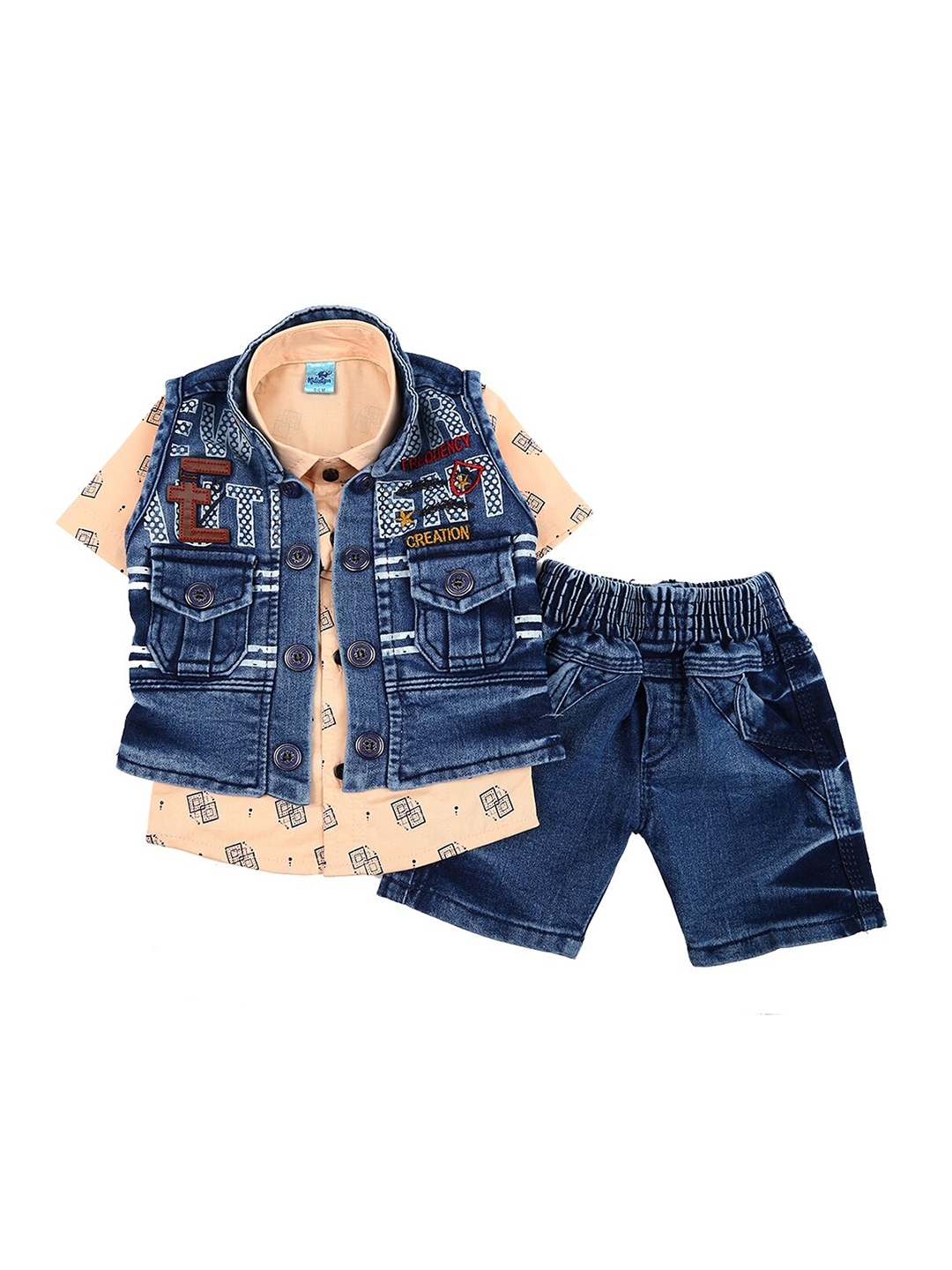 

V-Mart Kids Blue & Peach-Coloured Printed Shirt with Shorts
